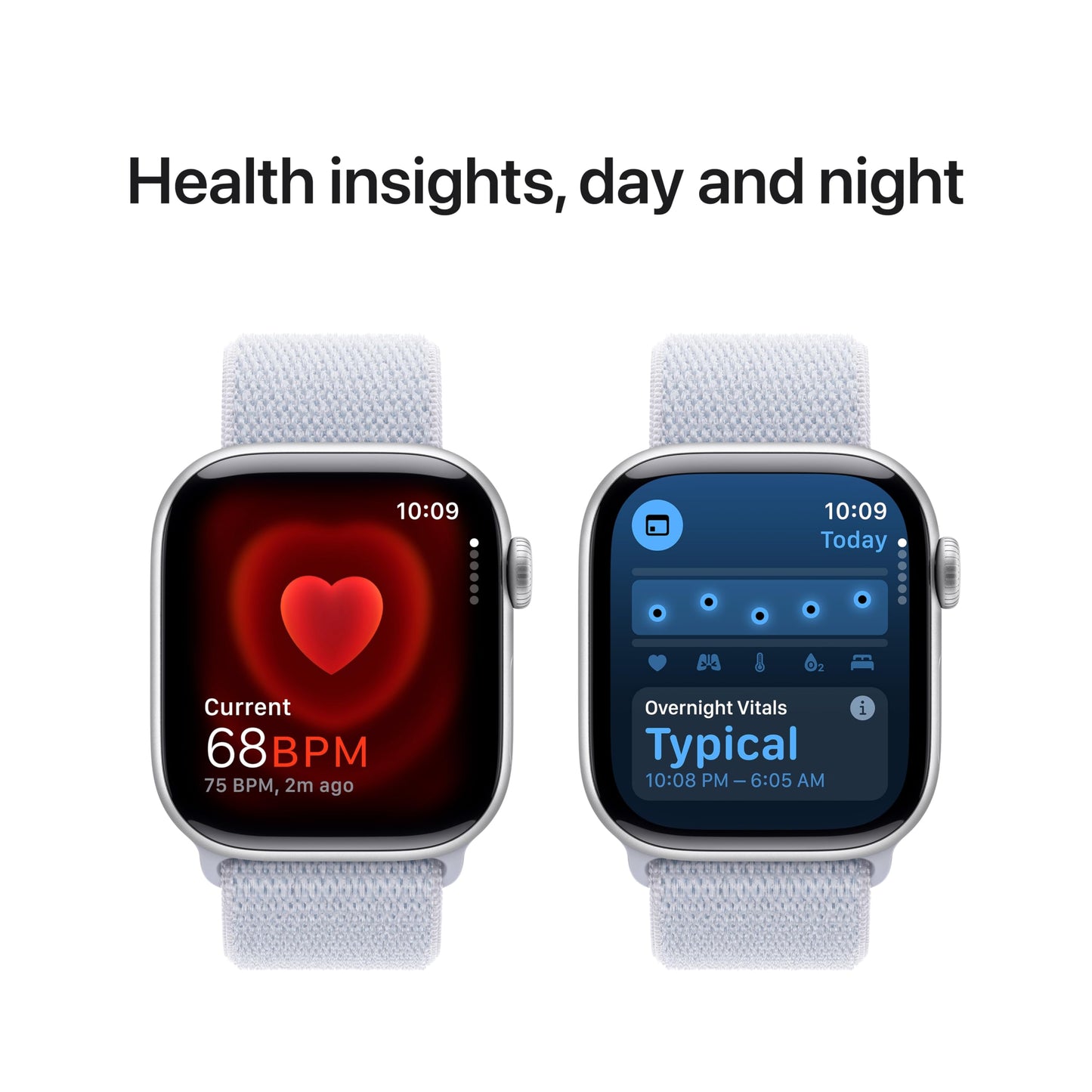 Apple Watch Series 10 GPS 42 mm Smartwatch with Silver Aluminium Case with Blue Cloud Sport Loop - One Size. Fitness Tracker, ECG App, Always-On Retina Display, Carbon Neutral
