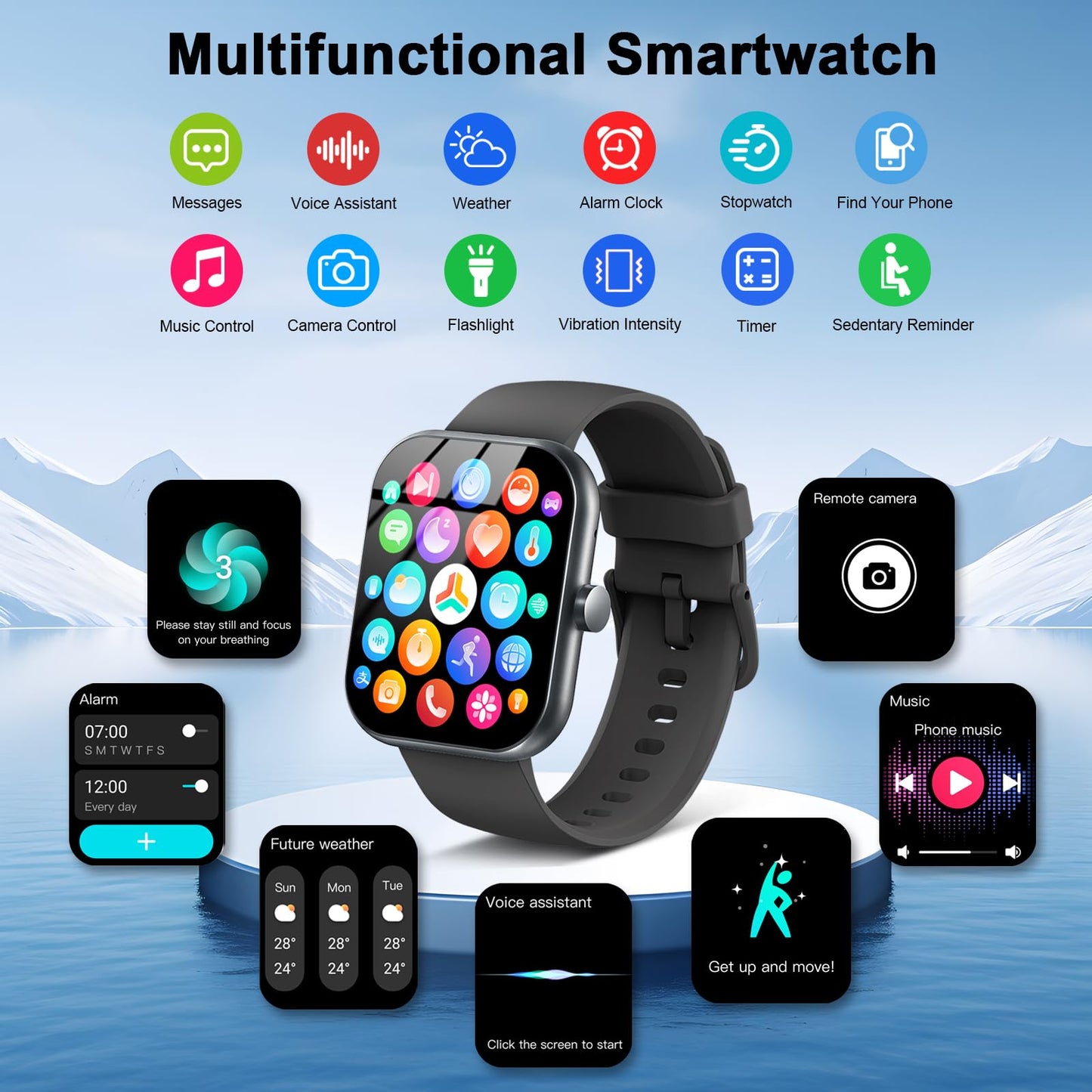 Smart Watch for Men Women (Answer/Make Call), 1.96"HD Screen Fitness Watch with Heart Rate/Sleep Monitor/SpO2/Pedometer, Activity Tracker 110+ Sport Modes, IP68 Waterproof Smartwatch for IOS Android