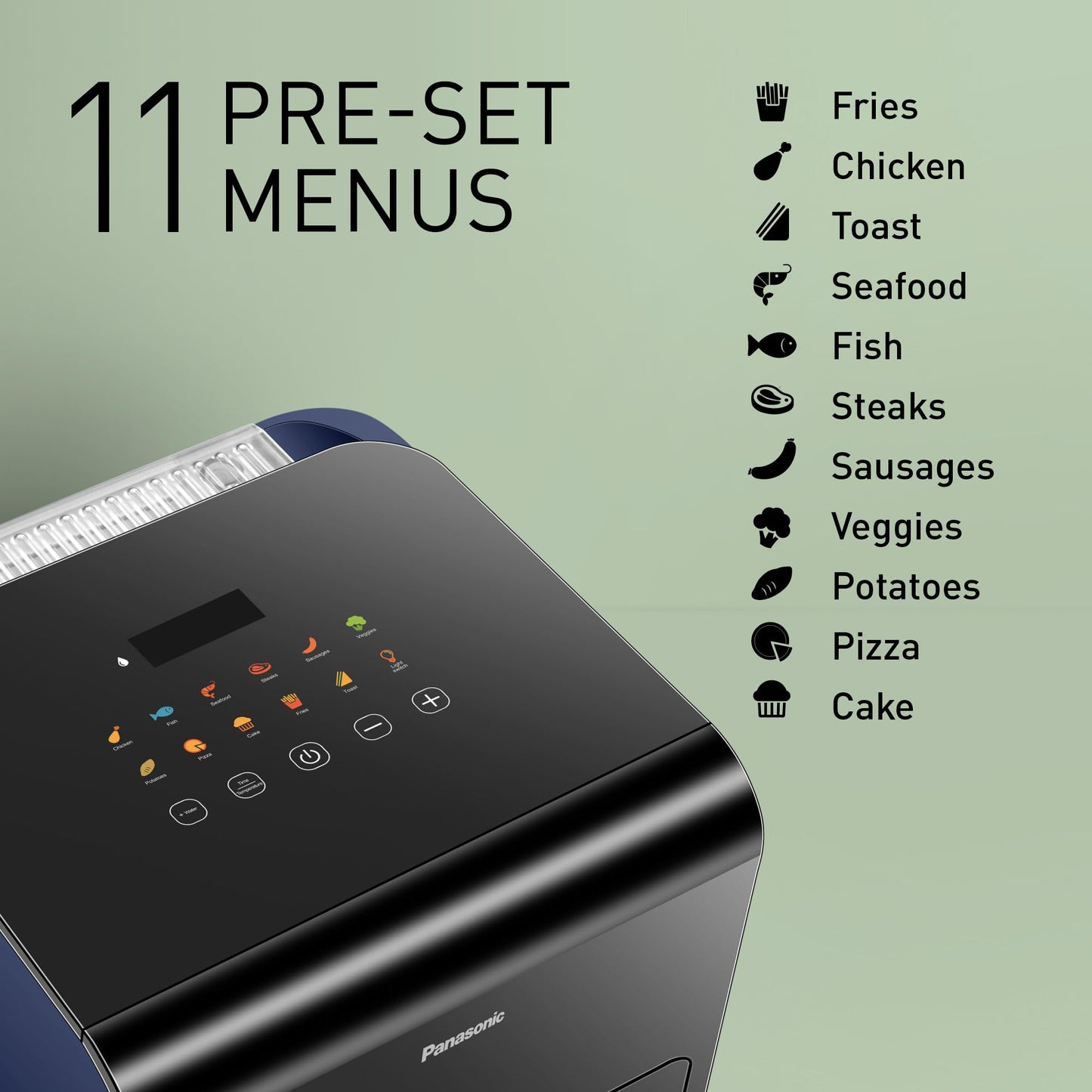 Panasonic NF-CC600AXC Air Fryer With Viewing Window, 6L, 80-200°C, Digital Timer & LCD, Gentle Steam, 11 Presets, Easy Clean, Black/Dark Blue & Rose Gold Handle