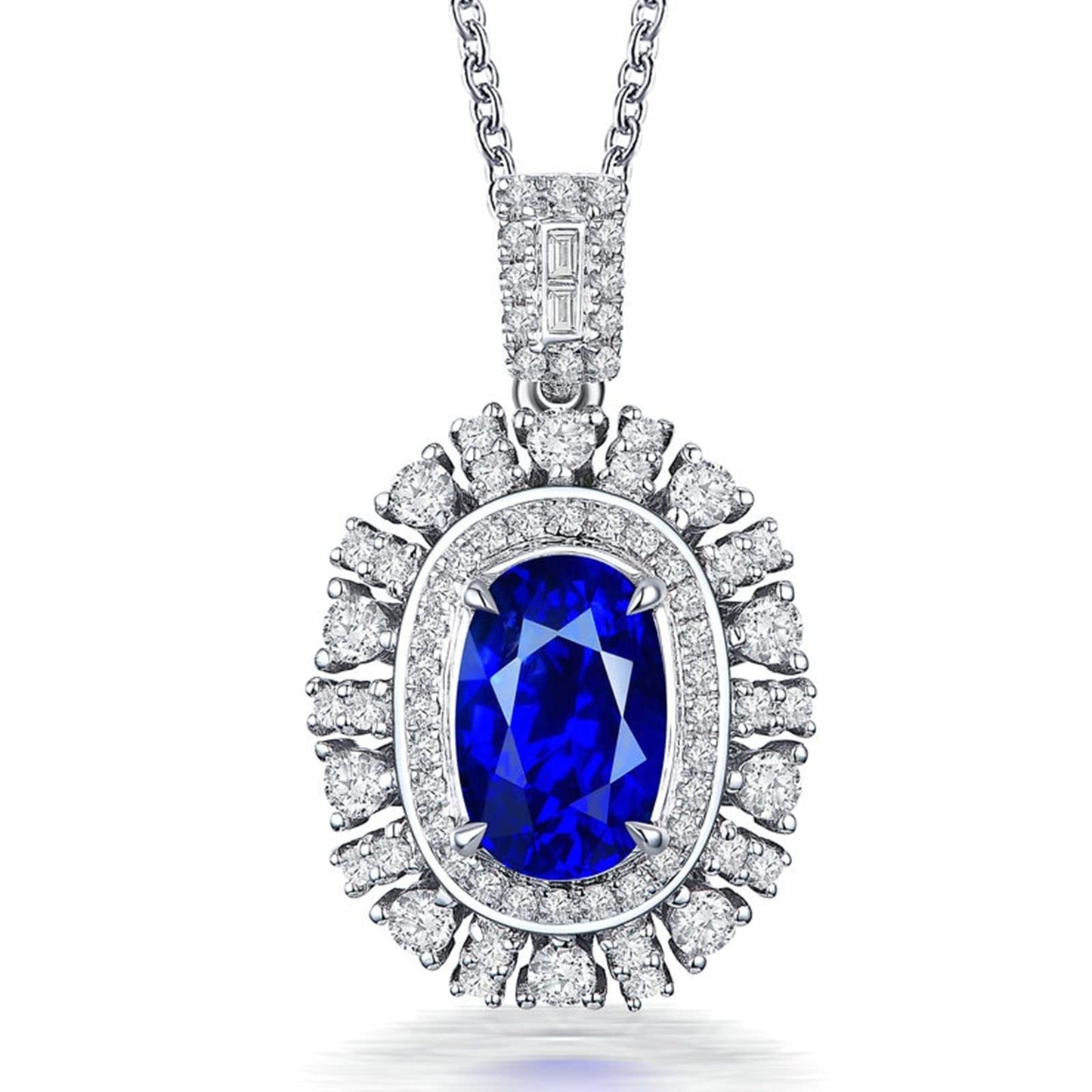 Womens Necklaces for Wedding, Jewelry Sapphire Necklaces with White Gold 1.65Carat VVS2 Very Good Cut Gemstone 18K Luxurious Ladies Necklace Gift