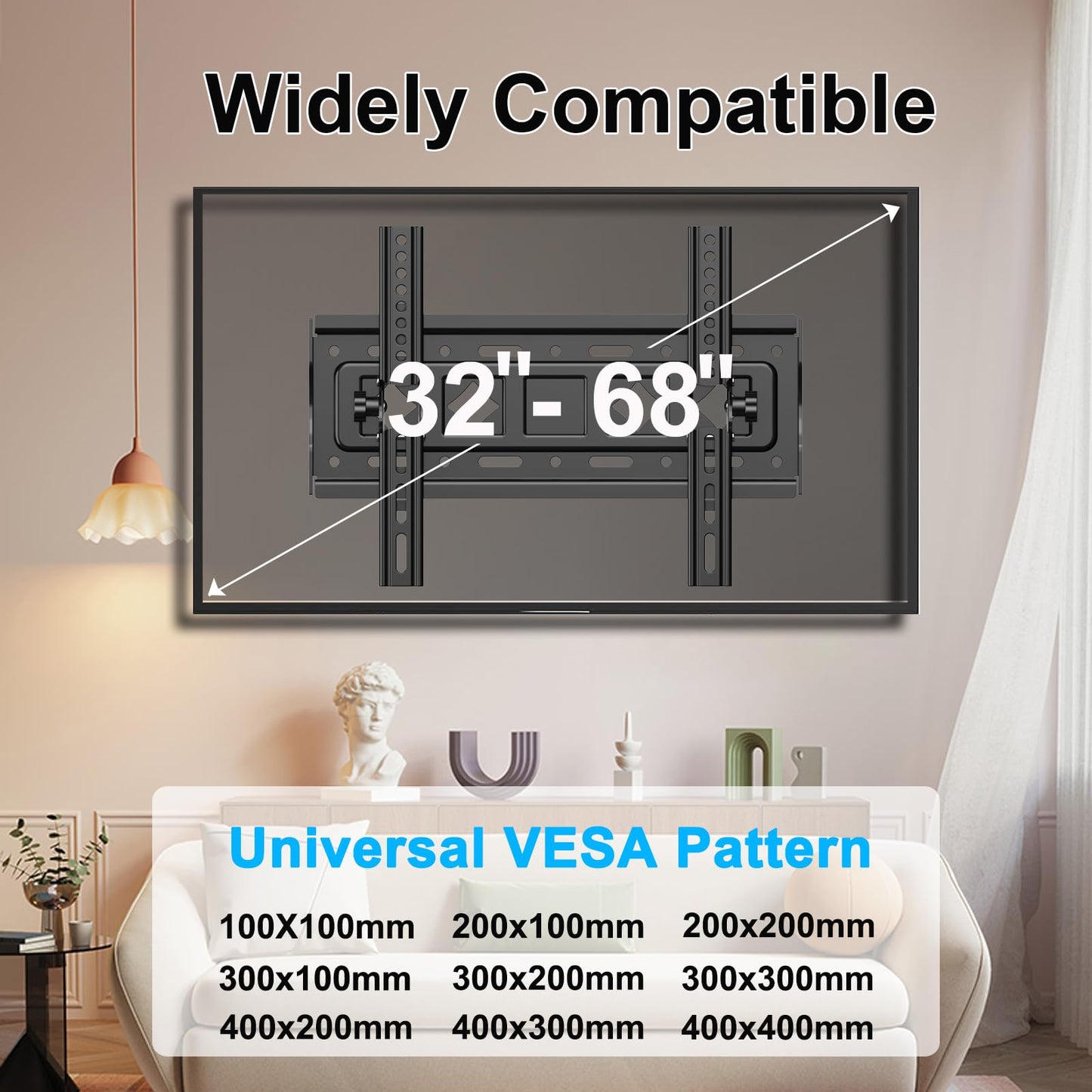 JXMTSPW TV Wall Bracket Fit Most 32-68 inchs LED, LCD OLED and Plasma Flat Curved TVs, Heavy Duty Low Profile Tilt TV Wall Mount, Max VESA 400x400mm and Up to 60kg, Ultra Slim Monitor Wall Mount