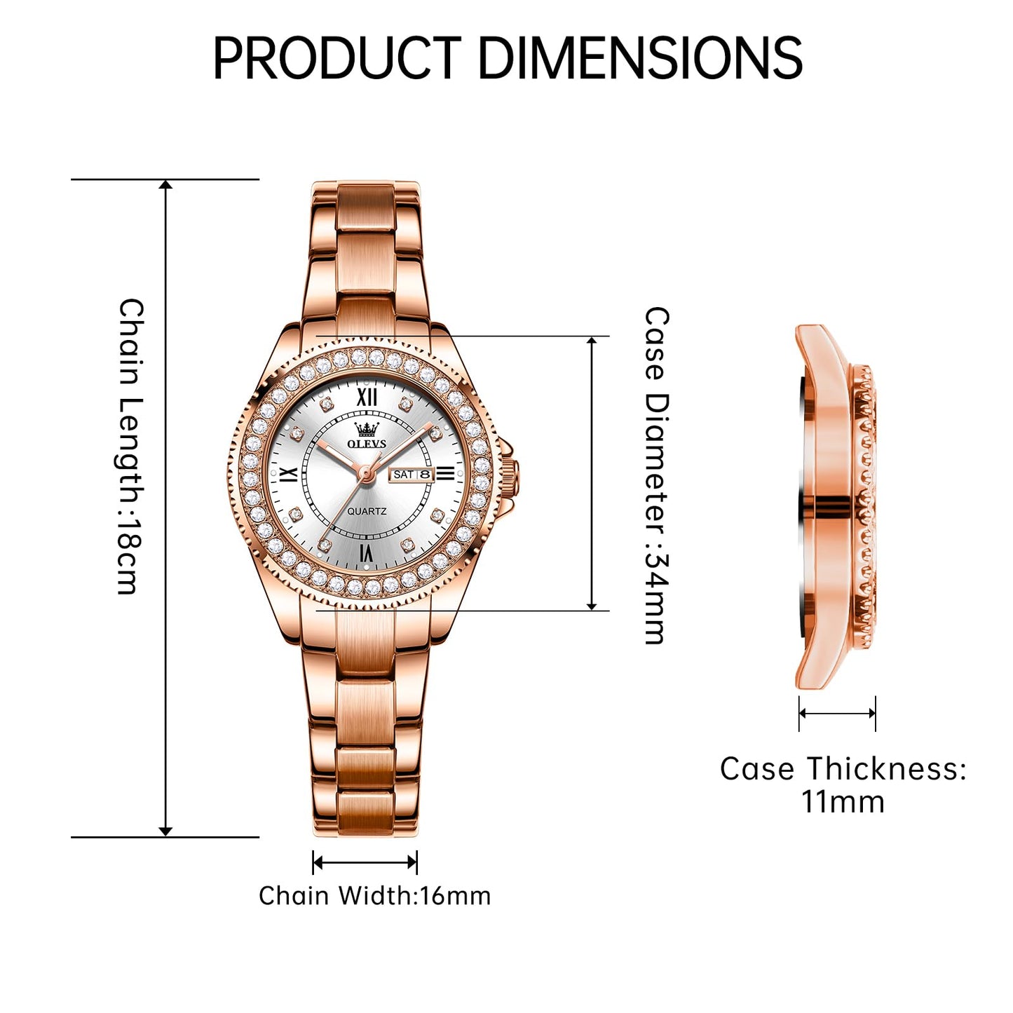 OLEVS Ladies Watch Rose Gold Stainless Steel Analogue Quartz Womens Watch White Small Face Luxury Elegant Diamond Women's Wrist Watch Roman Numerals Waterproof Luminous Womens Watch