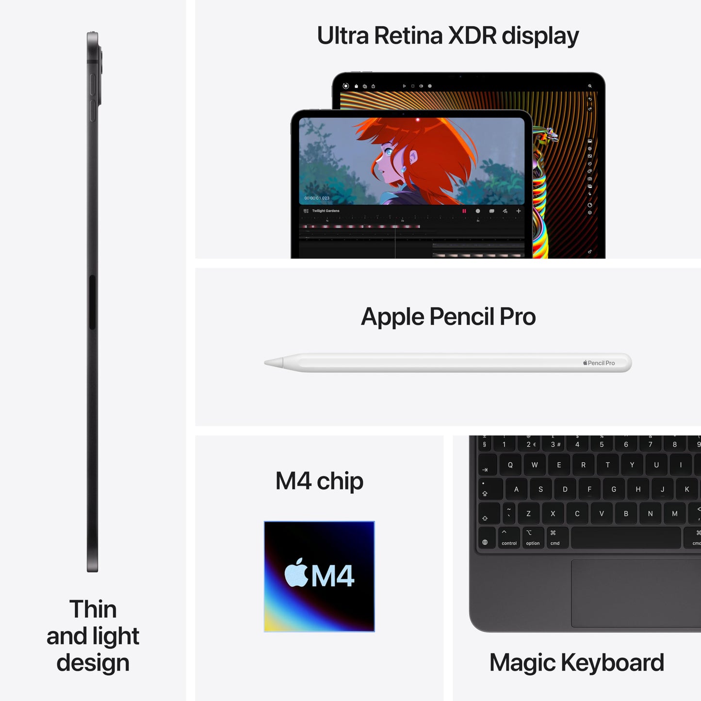 Apple iPad Pro 13-inch (M4): Ultra Retina XDR display, 256GB, Landscape 12MP Front Camera/12MP Back Camera, LiDAR scanner, Wi-Fi 6E, Face ID, All-Day Battery Life, Standard glass - Space Black