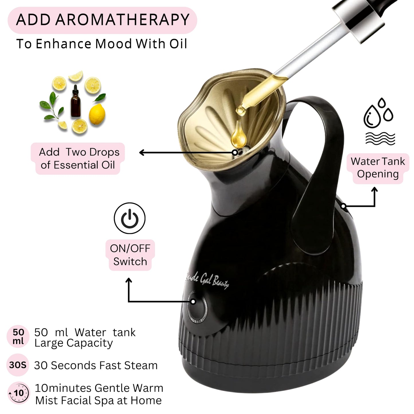 Rude Gal Beauty Hot Mist Steamer for Facial Deep Cleansing & Humidifier - Beauty Tool for Skin Care Hair Care - Ionic Steamer for Face Spa Day Essential Face Care Product Suitable for Men and Women
