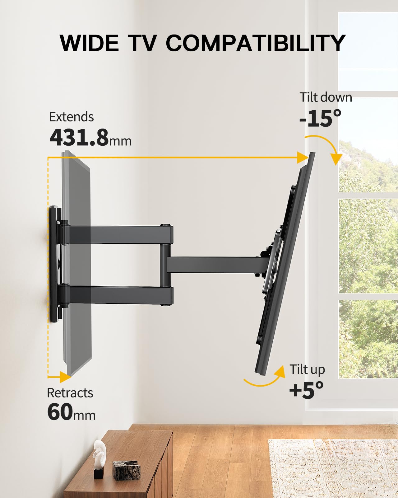 Alphamount TV Wall Bracket for Most 26-60 inch LED LCD Flat and Curved TVs up to 35kg, Sturdy TV Wall Mount with Tilt Swivel Extension, Max VESA 400x400mm, APPIMF7