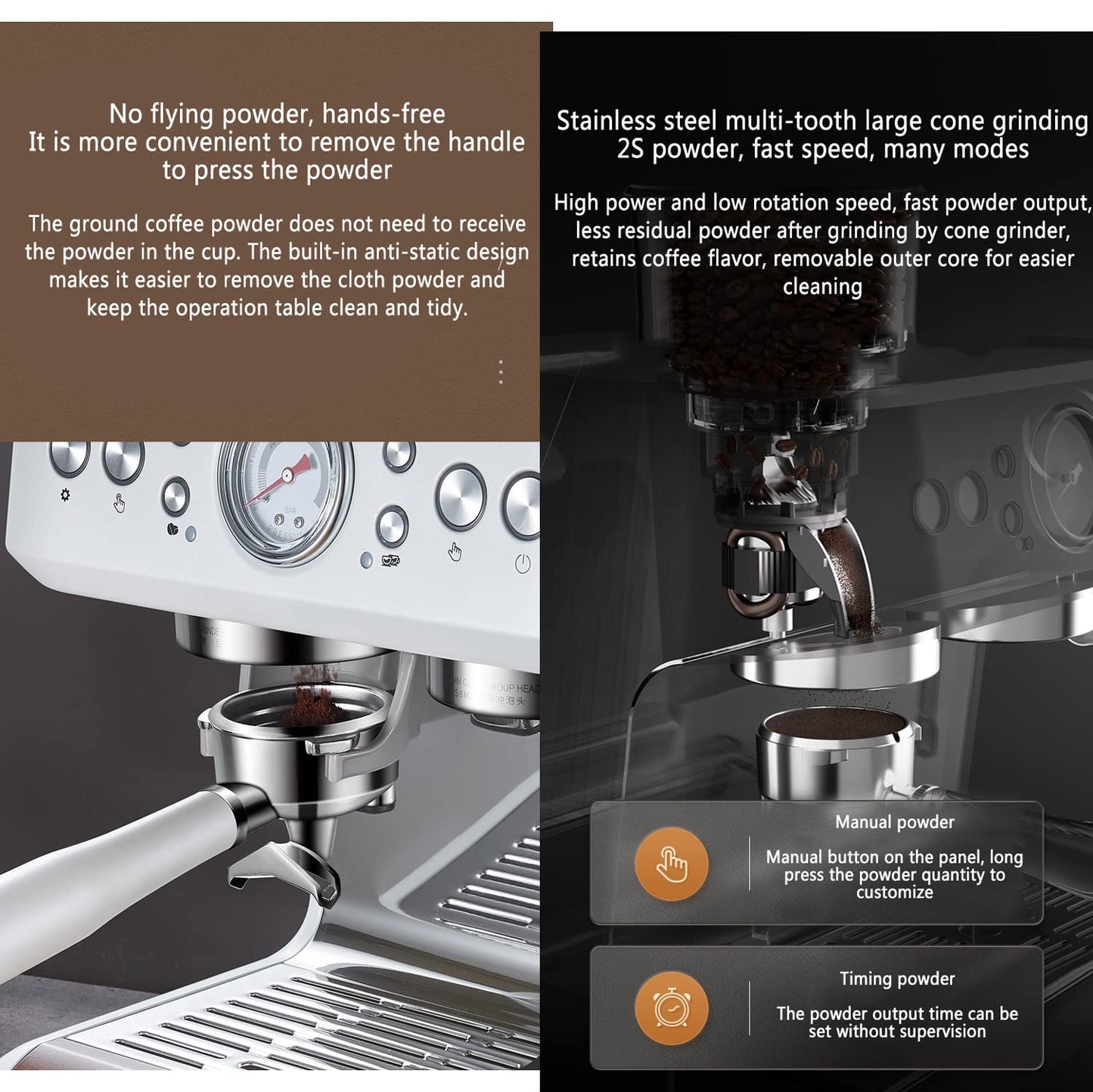 AVLUZ Espresso Machine Semi-Automatic Coffee Maker, Milk Frother Grind Integrated Machine with Double Boiler, Automatic Cleaning