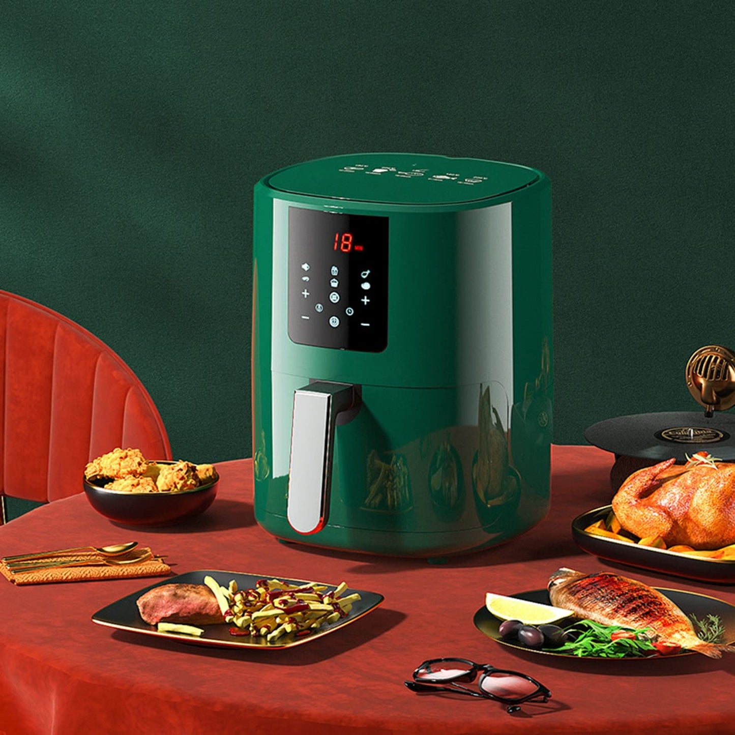 6L Air Fried Pot Oven, Cooking Book And Baking Suit, Temperature Control And Timer (Color : Groen)