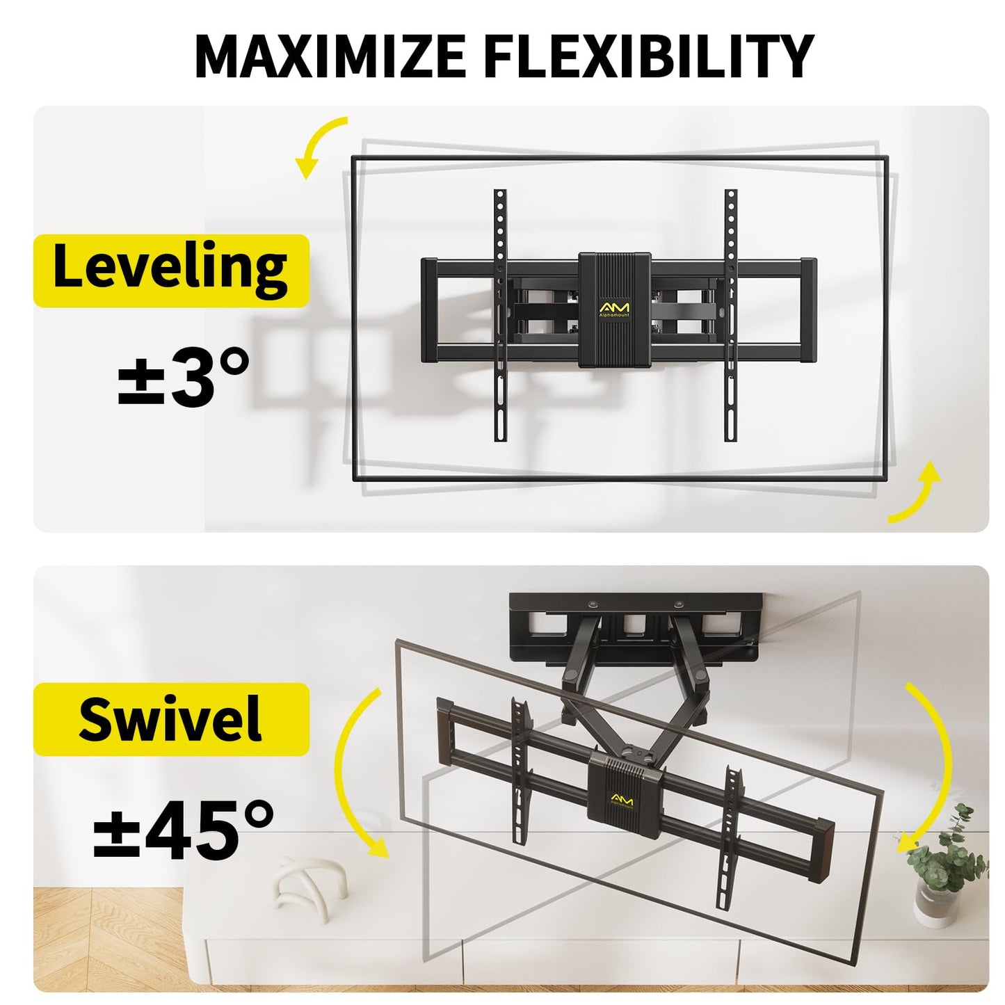 Alphamount TV Wall Bracket for Most 37 to 75 Inch 4K LED & OLED TVs up to 45kg, TV Bracket with Dual Articulating Arms, Swivel, Extension & Tilt, TV Wall Mount with Max VESA 600x400mm
