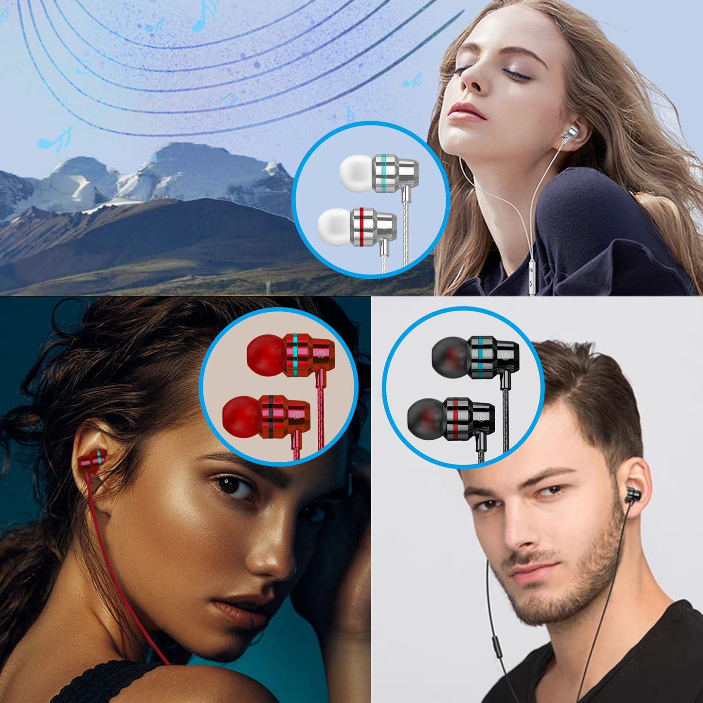 3 Pack In-Ear Headphones, Wired Earphones With Microphone and Volume Control, Noise Isolating and Deep Bass, Lightweight 3.5 mm Earbuds Compatible With iPhone, iPad, Android