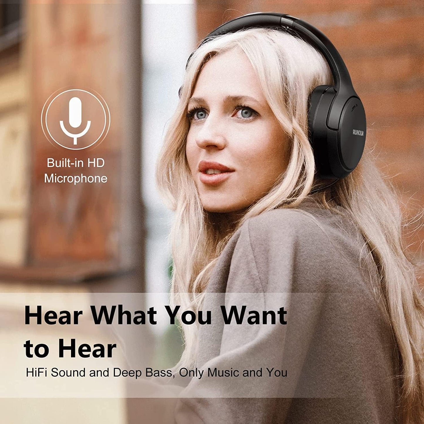 RUNOLIM Hybrid Active Noise Cancelling Headphones, Wireless Over Ear Bluetooth Headphones with Microphone, 70H Playtime, Foldable Wireless Headphones with HiFi Audio, Deep Bass for Home Travel Office
