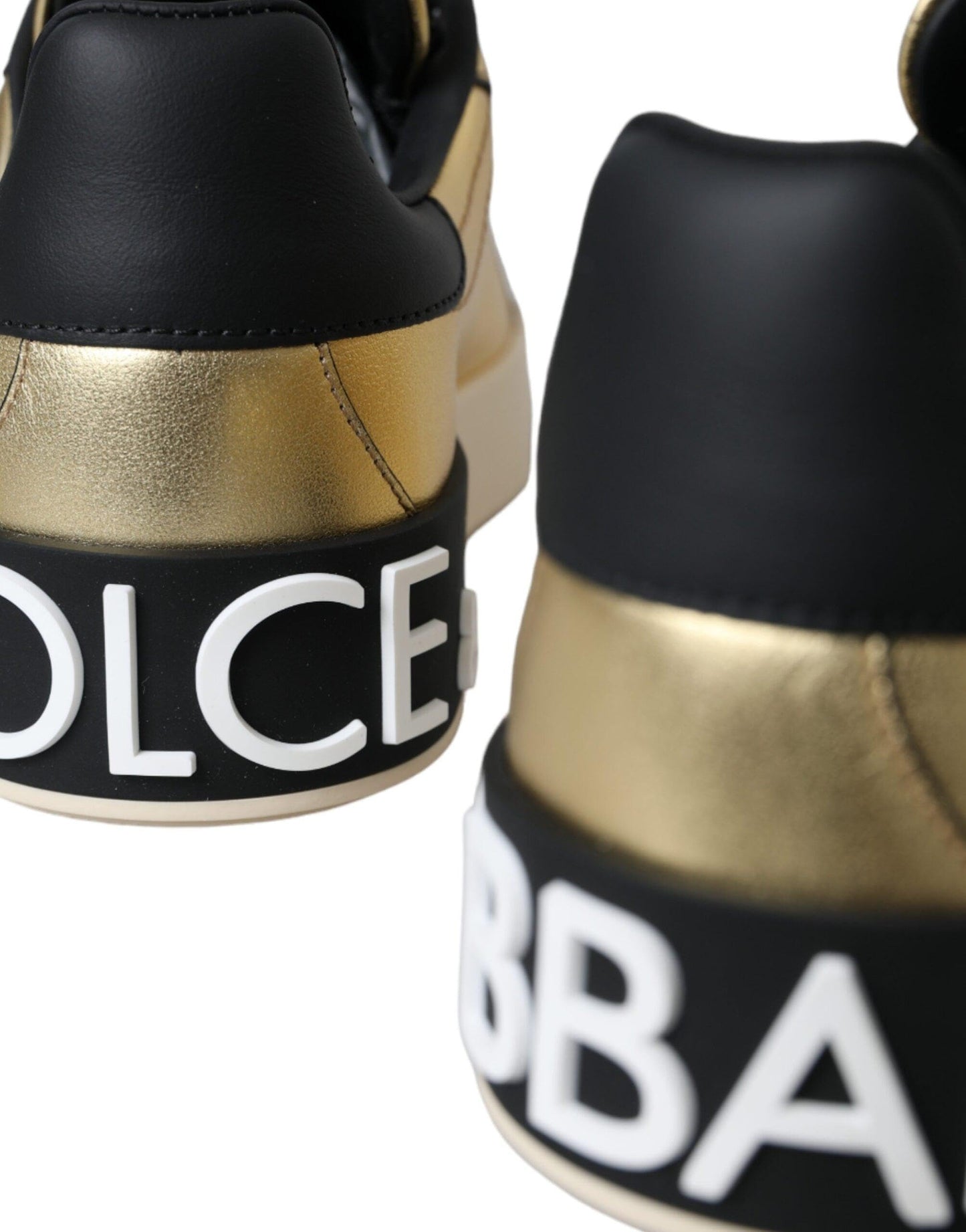 Dolce & Gabbana Gold Portofino Calf Leather Sneakers Women's Shoes (Pre-Owned), Gold Black, 5.5
