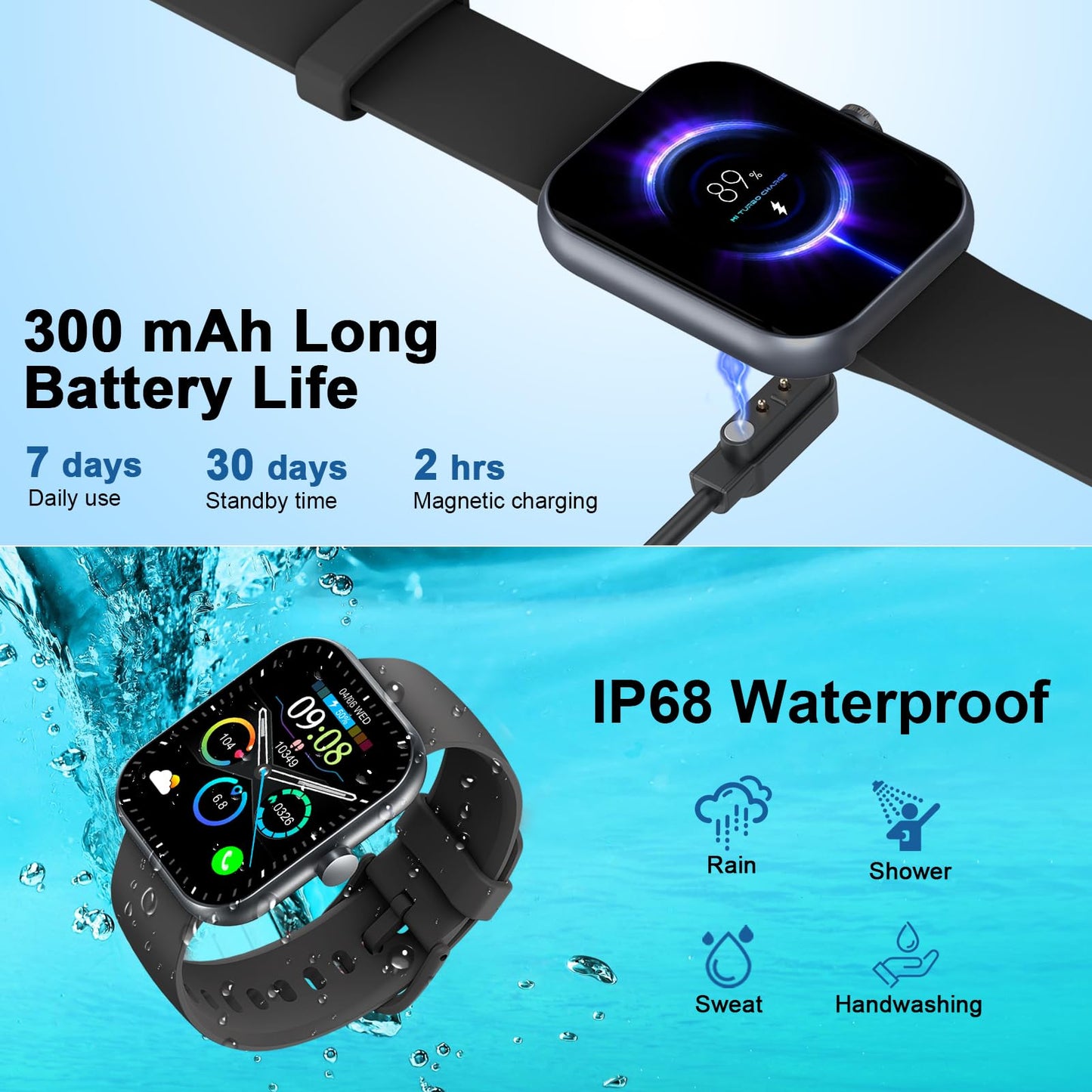 Smart Watch for Men Women (Answer/Make Call), 1.96"HD Screen Fitness Watch with Heart Rate/Sleep Monitor/SpO2/Pedometer, Activity Tracker 110+ Sport Modes, IP68 Waterproof Smartwatch for IOS Android