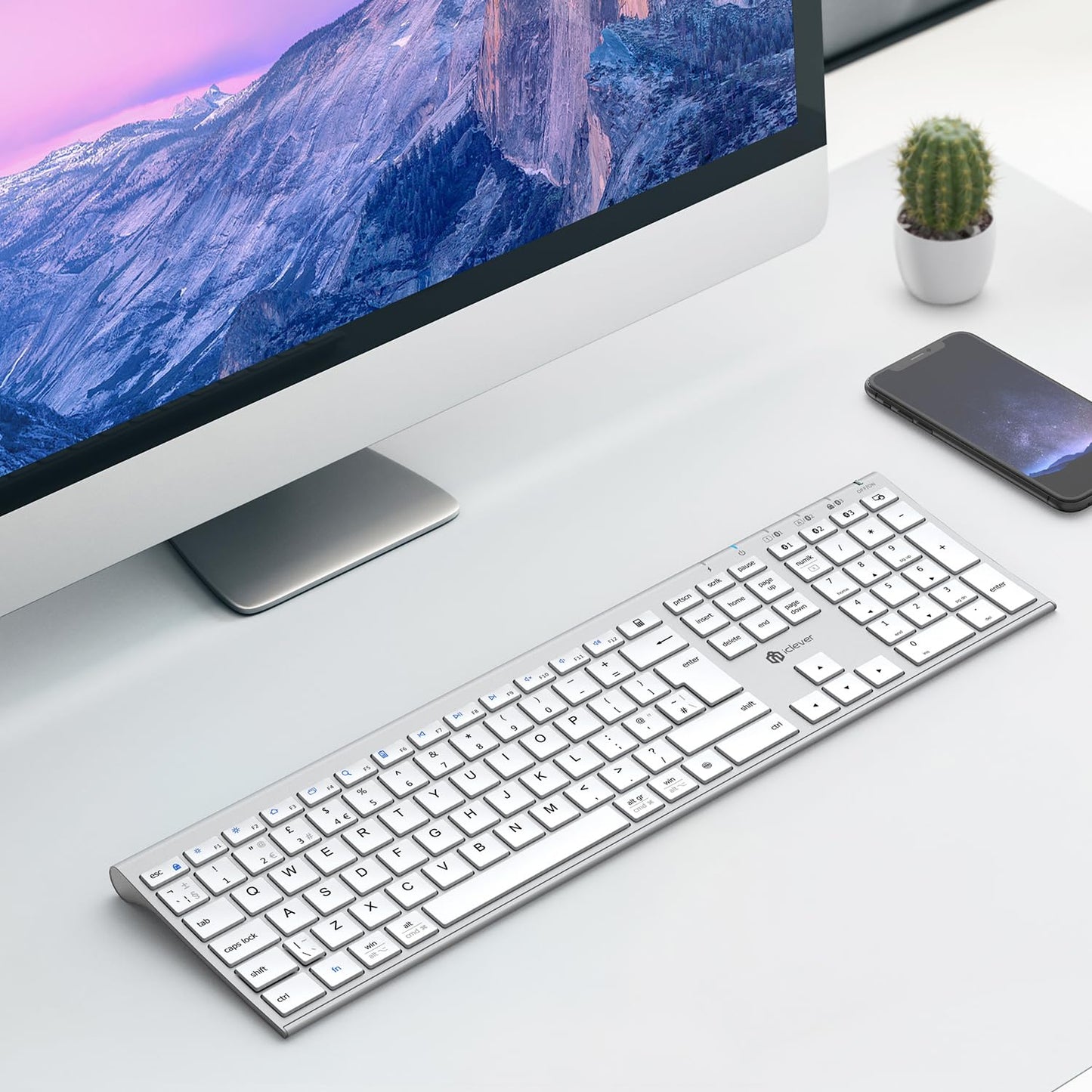 iClever Bluetooth Keyboard, USB-C Rechargeable Wireless Keyboard, Multi-Device Full Size with Numeric Keypad for Mac, Bluetooth 5.1 up to 3 Devices, QWERTY UK Layout, for Laptop/Mac/iMac/Computer/PC