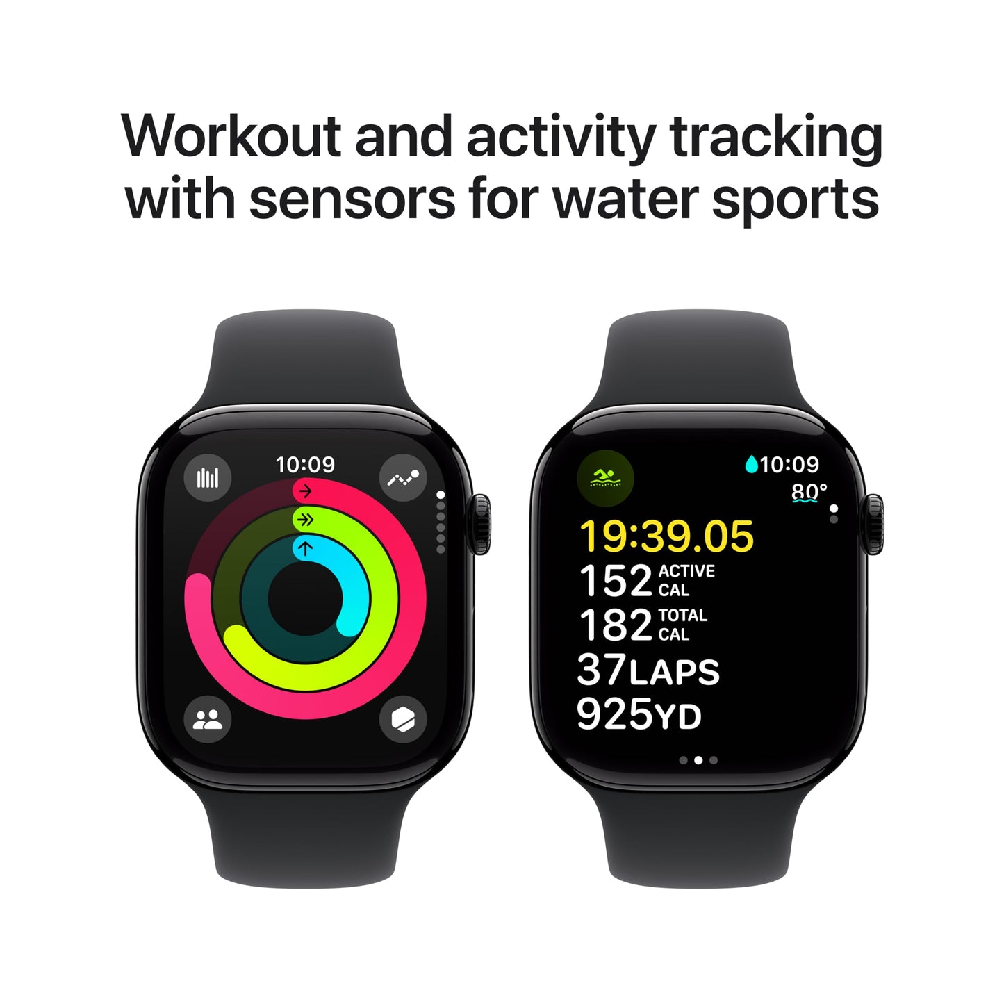 Apple Watch Series 10 GPS 46 mm Smartwatch with Jet Black Aluminium Case with Black Sport Band - S/M. Fitness Tracker, ECG App, Always-On Retina Display, Water Resistant