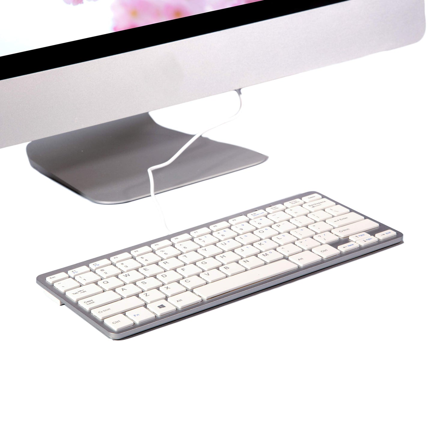 TRIXES Keyboard Mini Wired USB Key Board Slim Silver & White - Plug and Play - Compact and Durable - Suitable for PC, Computer, Apple Mac, Laptop, Windows etc