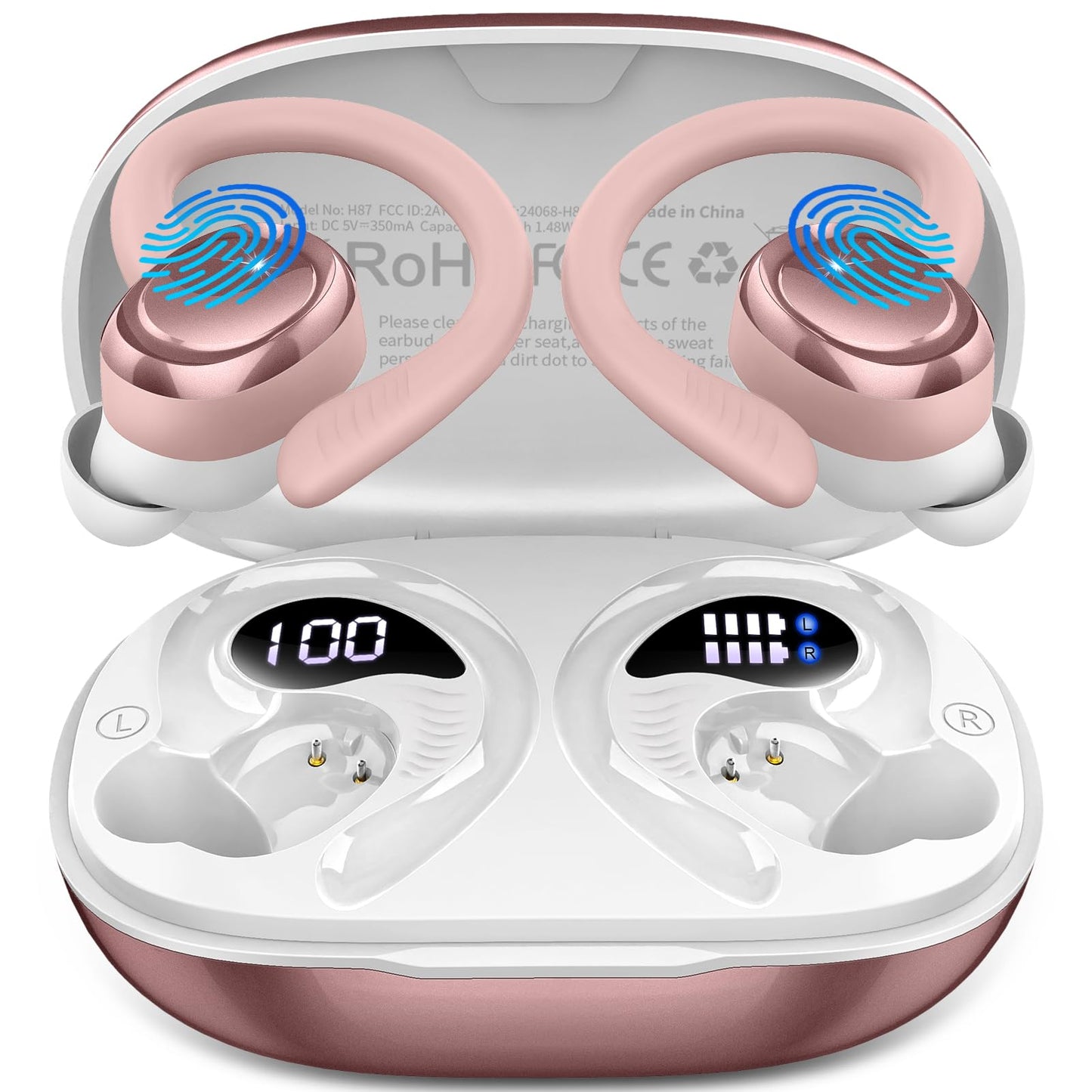 Wireless Earbuds, 2025 Bluetooth 5.4 Headphones Sport, Deep Bass Stereo in Ear Headphone, 4 ENC Noise Cancelling Mic Earphones, 50Hrs IP7 Waterproof USB-C iOS Android Ear Buds for Running Gym Workout