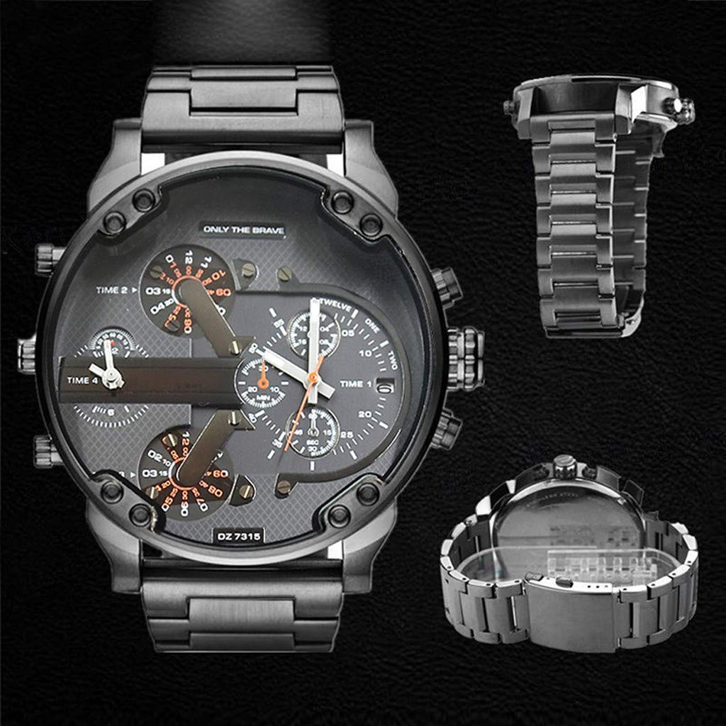 Men's Fashion Luxury Watch Stainless Steel Sport Analog Quartz Mens Wristwatch Valentine's Father Day Easter Watch Jewelry (Black, One Size)