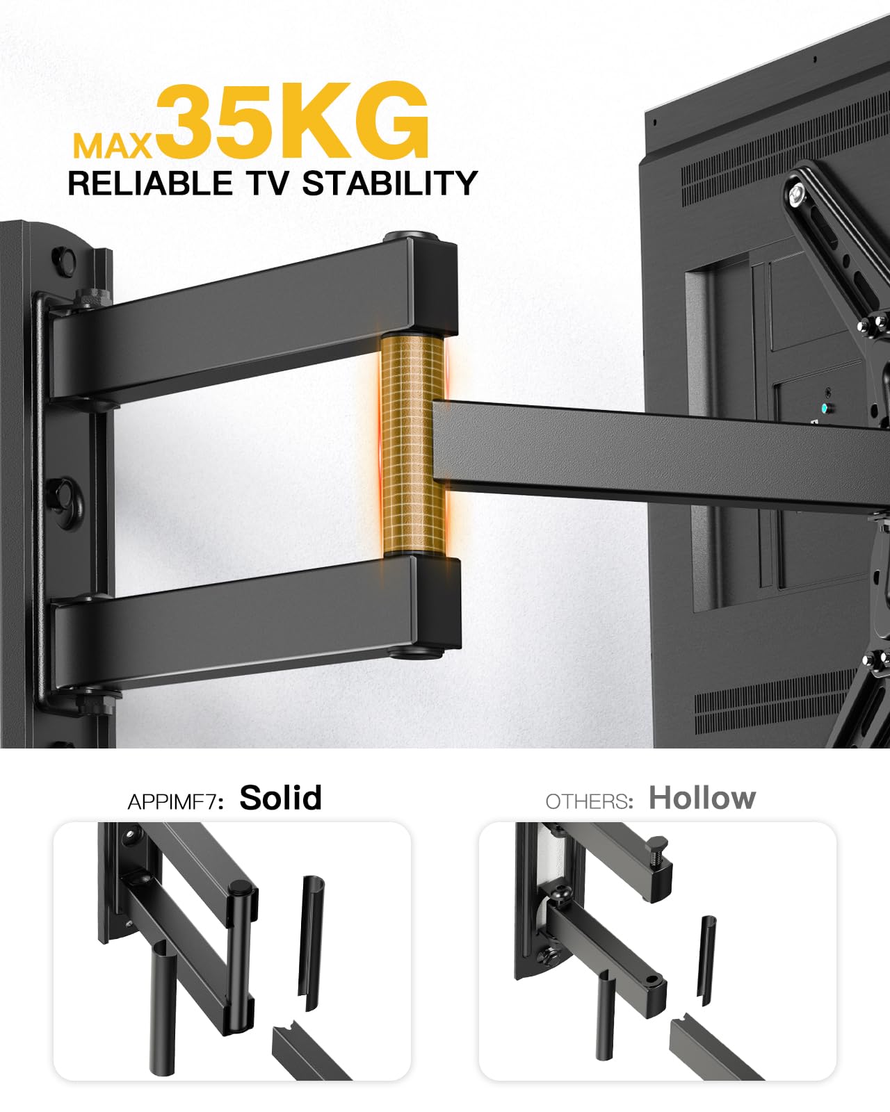 Alphamount TV Wall Bracket for Most 26-60 inch LED LCD Flat and Curved TVs up to 35kg, Sturdy TV Wall Mount with Tilt Swivel Extension, Max VESA 400x400mm, APPIMF7