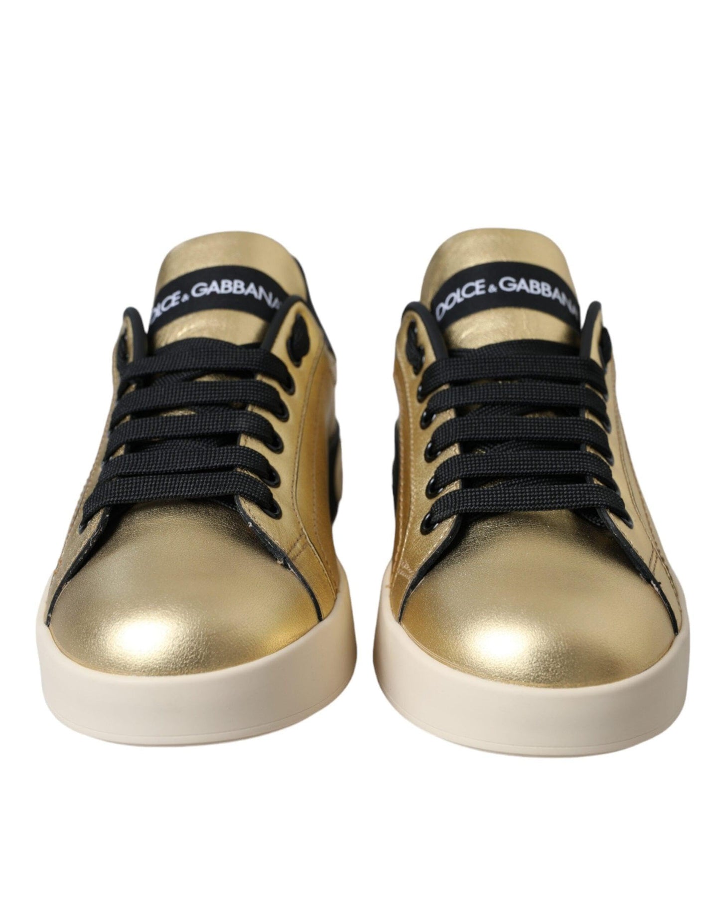 Dolce & Gabbana Gold Portofino Calf Leather Sneakers Women's Shoes (Pre-Owned), Gold Black, 5.5