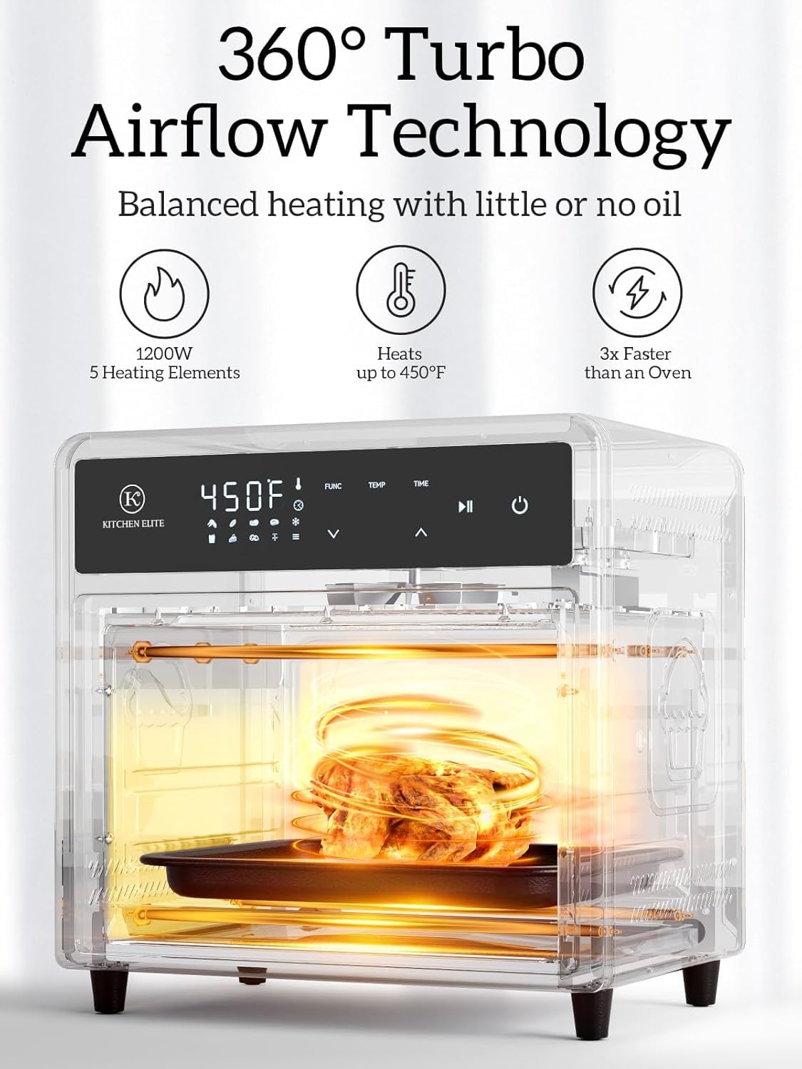 Kitchen Elite Air Fryer Toaster Combo, 12.6 Quart 10-in-1 Stainless Steel Convection Oven Countertop, Non-Toxic for Baking, Roasting, Reheating, Broilers and