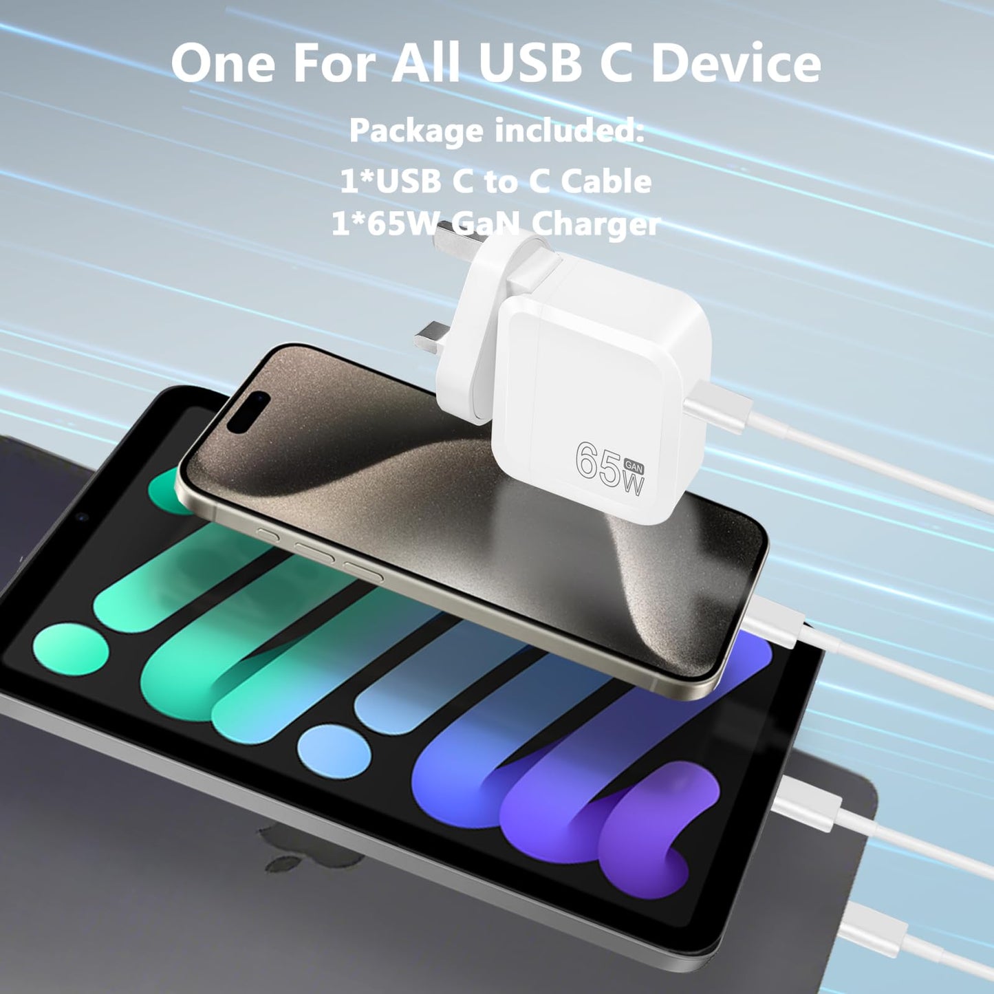 65W Mac Book Pro/Air USB C Charger - Fast Travel Laptop Charger Adapter for Mac Book Pro/Air,13,14,15,16 inch,i Pad, i Phone 14 Pro,and ALL USB C Type C Device 5.9 ft C to C Cable Included