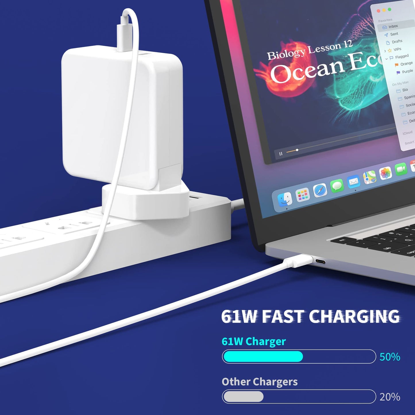 Mac Book Charger, 61W USB C Fast Charger Compatible with MacBook Pro 13/14/ 15/16 inch, MacBook Air 2020/2019/2018, iPad Pro and more Type C(1.8M USB C Cable Included)