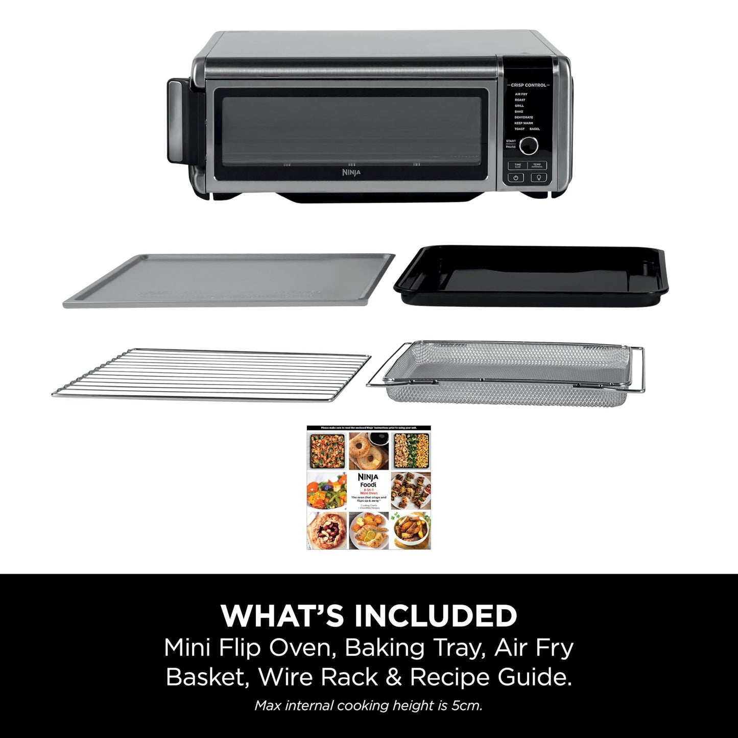 Ninja Foodi 8-in-1 Flip Oven, Portable Mini Oven for Countertop and Work Surfaces, Multifunctional Oven with 8 Cooking Functions; Air Fry, Roast, Grill, Bake and more. Silver/Black SP101UK