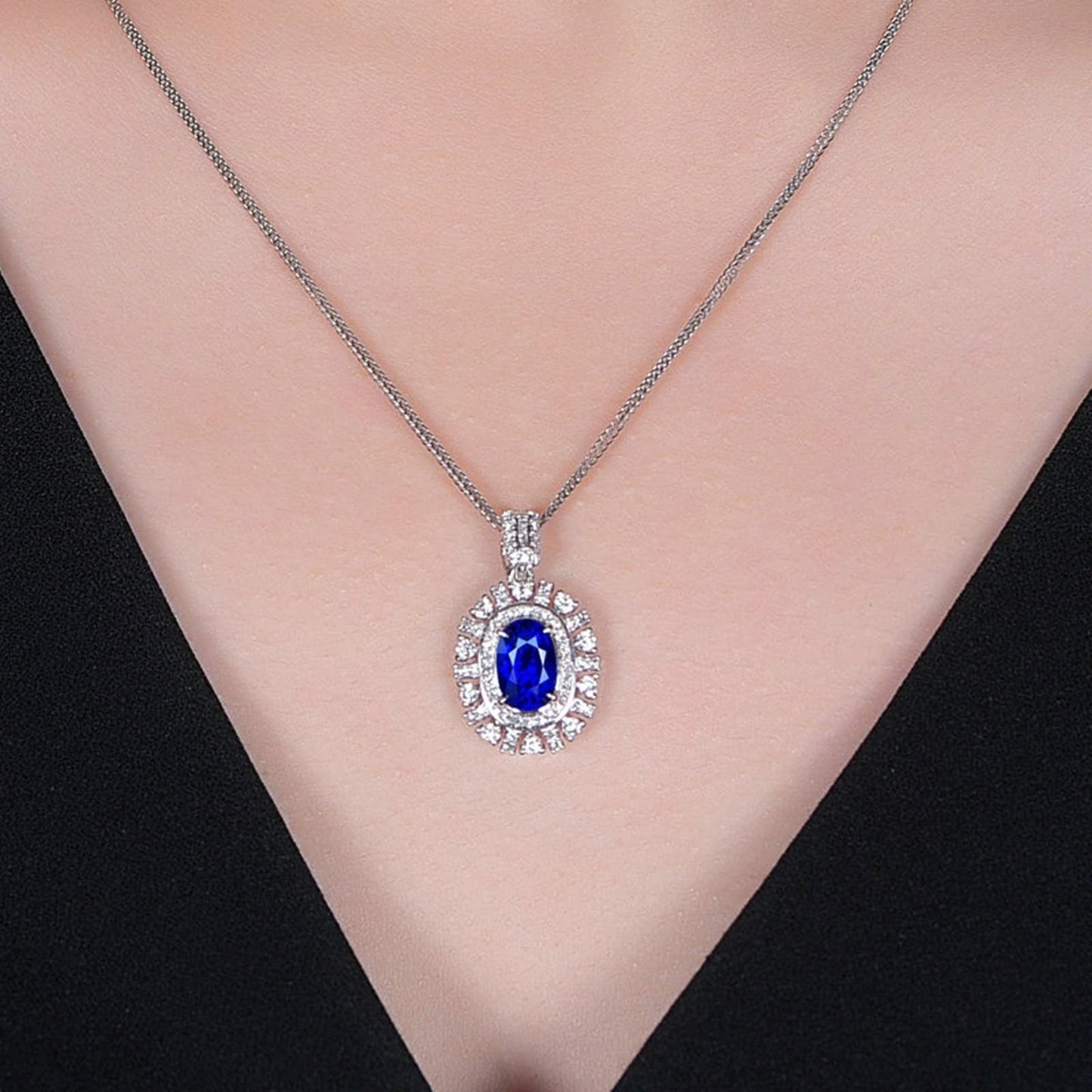Womens Necklaces for Wedding, Jewelry Sapphire Necklaces with White Gold 1.65Carat VVS2 Very Good Cut Gemstone 18K Luxurious Ladies Necklace Gift
