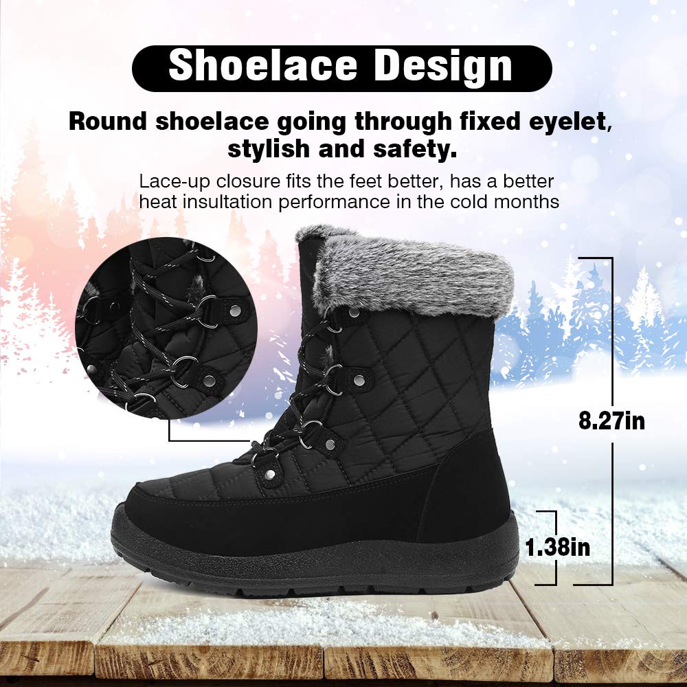 Snow Boots Comfort Outdoor Plush Warm Bootie Winter Women Flat Ankle Boots Black UK 8.5