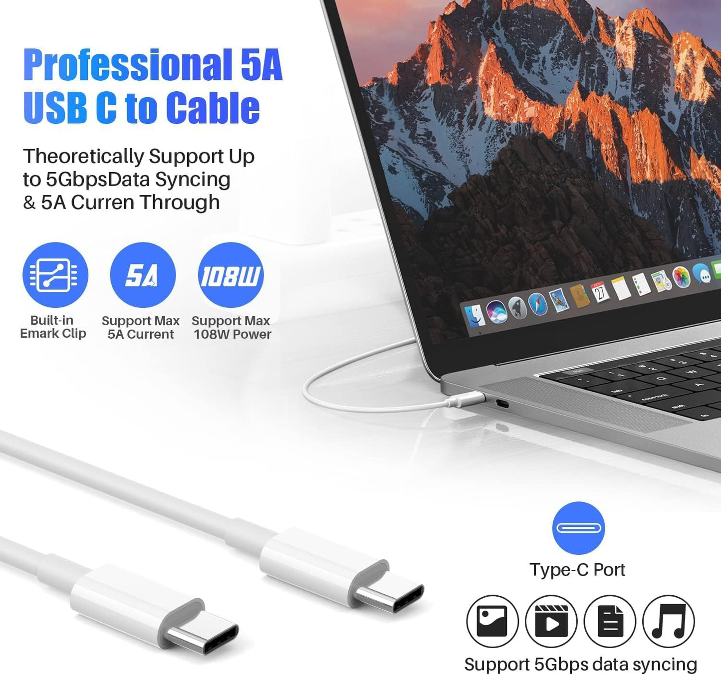 MacBook Charger for MacBook Pro, MacBook Air, Mac Laptop USB C Charger, Computer Notebook Power Adapter 96W Mac Book Pro USBC Plug, Included Type C Charger Cable