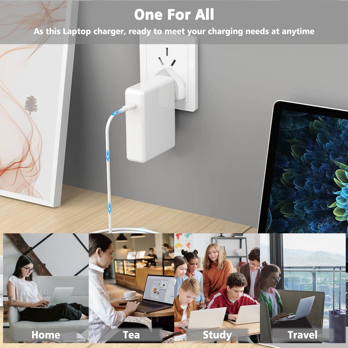 100W Mac Book Pro/Air USB C Charger - Fast Travel Laptop Charger Adapter for Mac Book Pro/Air,13,14,15,16 inch,i Pad, i Phone 14 Pro,and ALL USB C Type C Device 5.9 ft C to C Cable Included