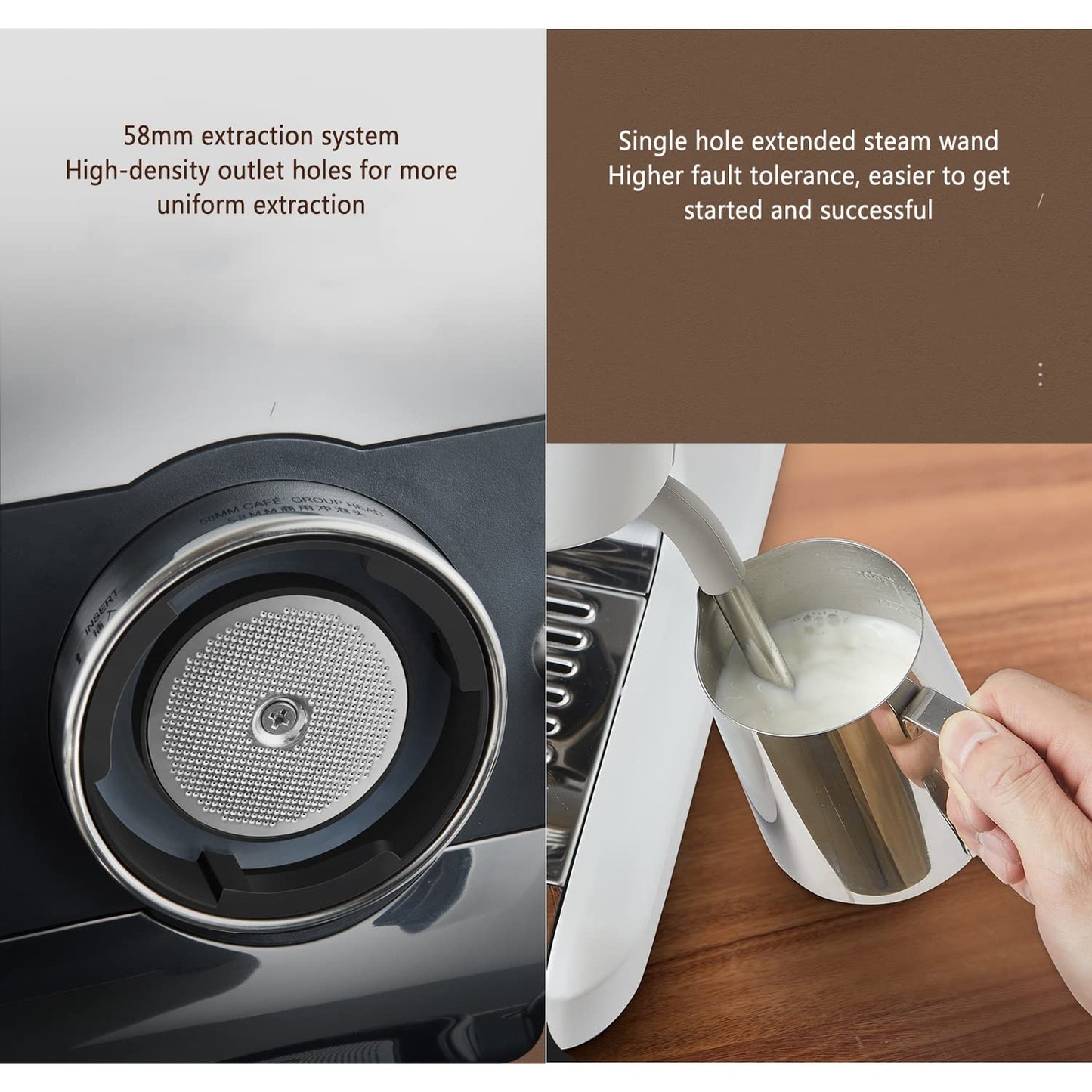 AVLUZ Espresso Machine Semi-Automatic Coffee Maker, Milk Frother Grind Integrated Machine with Double Boiler, Automatic Cleaning