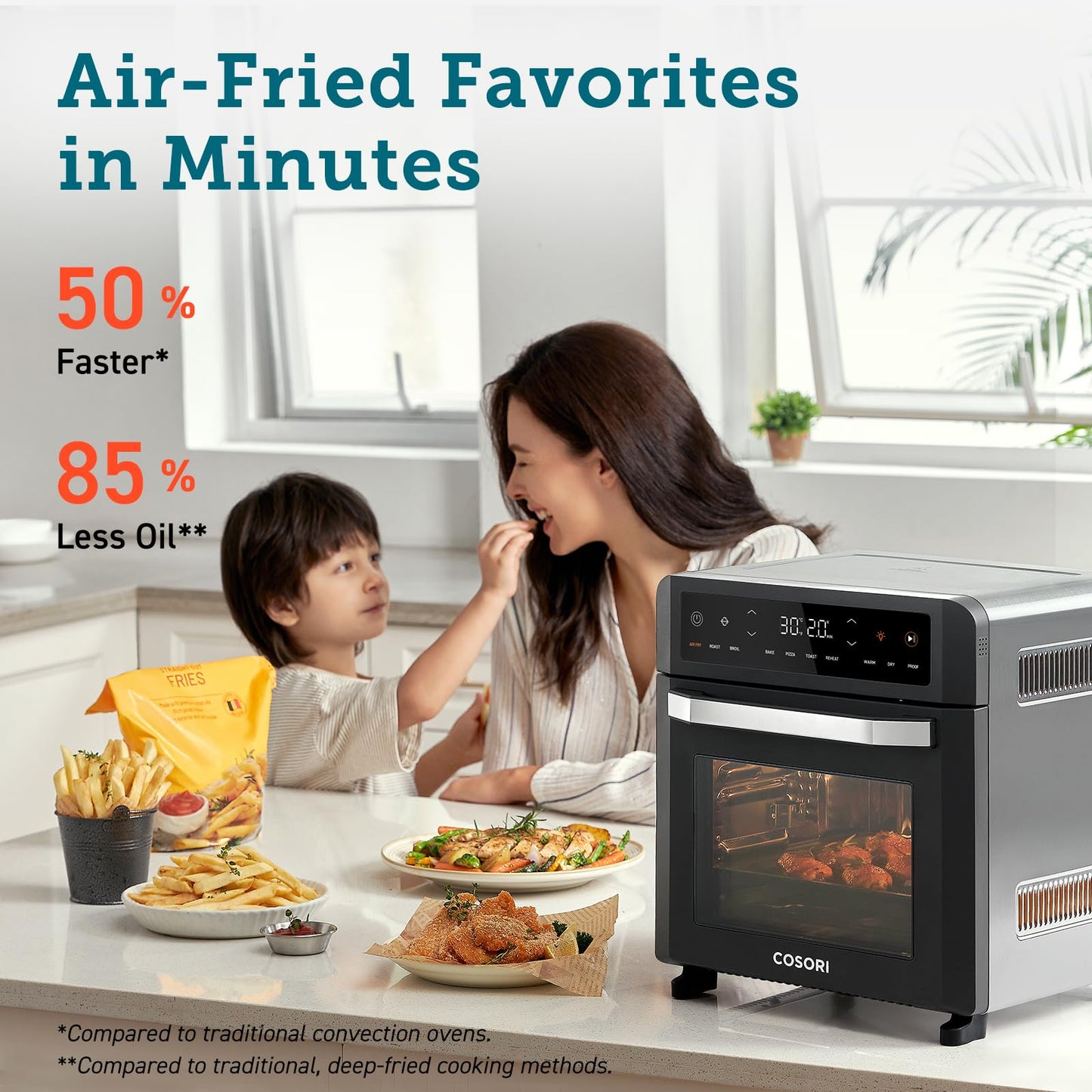 COSORI Air Fryer Oven,12L Large Capacity with 1800W Powerful Dual Heating,11-in-1 Rotisserie Air Fryer,Convection Fan for Fast Cooking,30-Recipe Cookbook,Complete Accessory Set,220 ℃