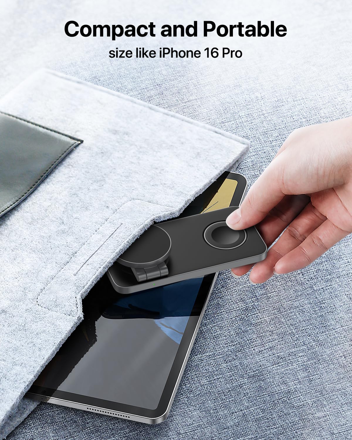 Keepro 3 in 1 Wireless Charging Station for iPhone Magnetic Portable, Fast Wireless Charger Stand for iPhone 16/15/14/13/12, AirPods Pro 4 3 2 Apple Watch (Adapter Included)-Black
