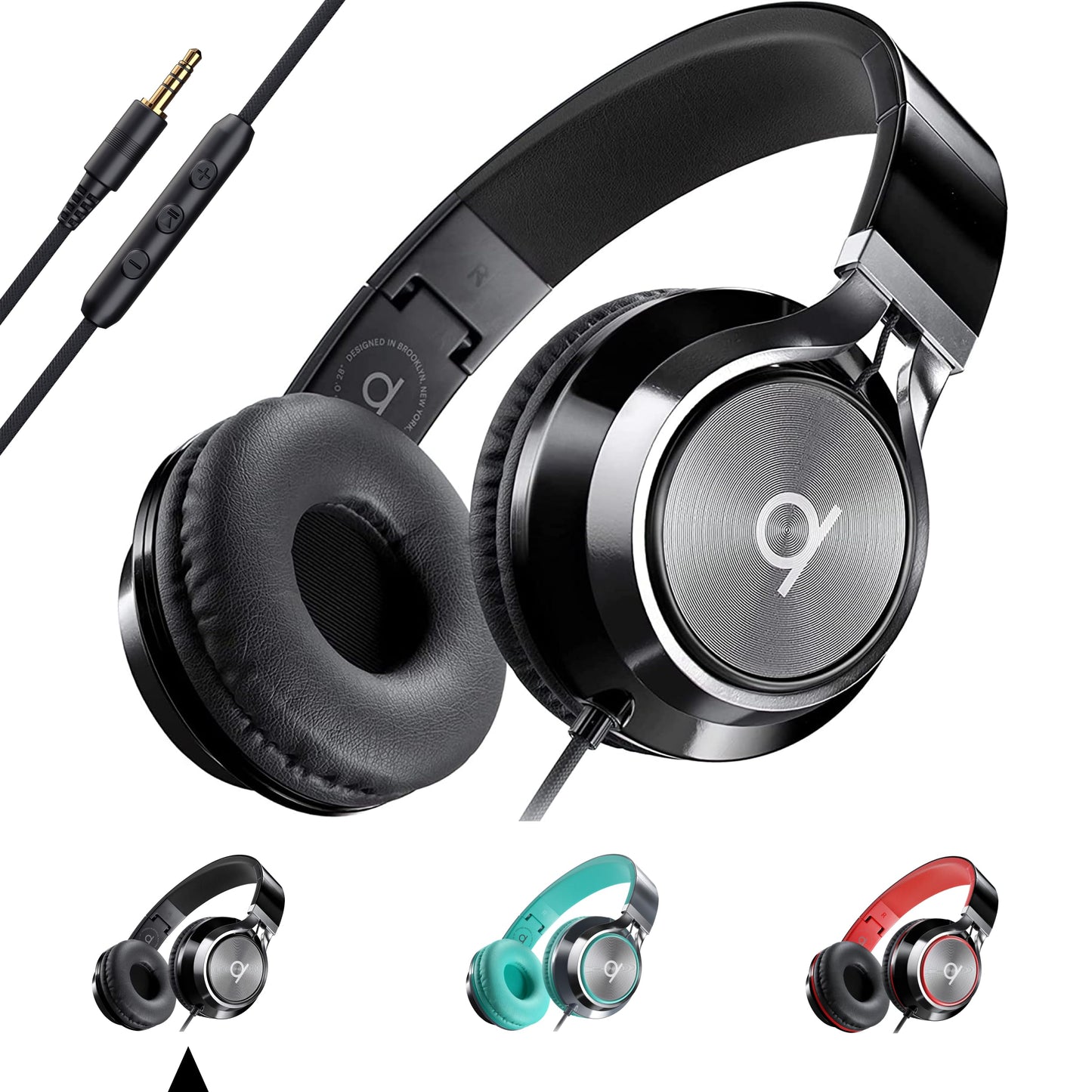 Artix CL750 Wired Headphones with Mic & Volume Control ā 90% Noise Cancelling Headphones Wired, Over Ear Head phone Cable ā Foldable Plug In Headphones for Laptop, PC, iPad & Computer (Aux Jack 3.5mm)