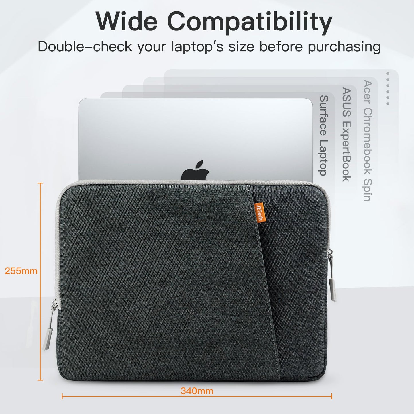 JETech Laptop Sleeve for 13-14Inch MacBook Air/Pro (M4/M3/M2/M1) 2021-2025, 13-13.6 Inch Notebook, Waterproof Shock Resistant Bag Case with Accessory Pocket (Dark Grey)
