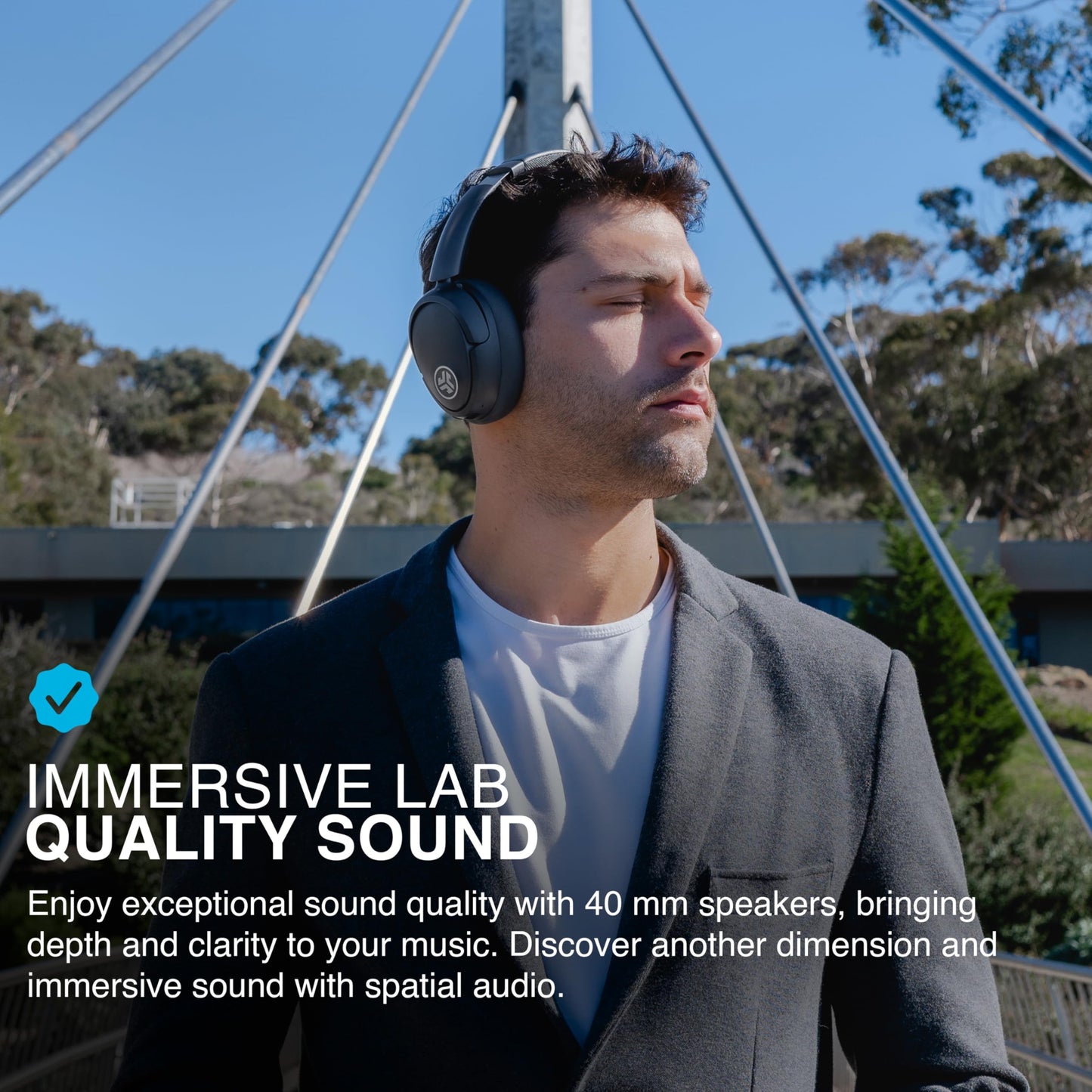 JLab JBuds LUX ANC Smart Active Noise Cancelling Headphones - Over Ear Wireless Headphones with Microphone, 70+ H Playtime Foldable Bluetooth Earphones with Multipoint & Customisable Sound, Graphite