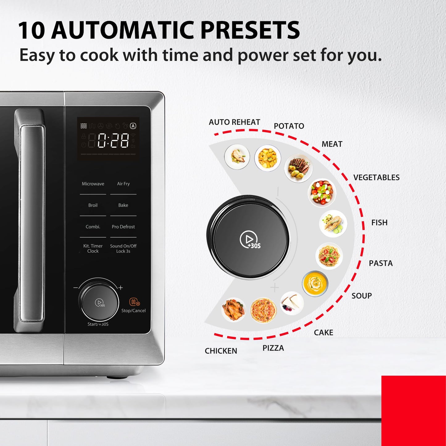 TOSHIBA Air Fry Auto Menu Combo 5-IN-1 26L Countertop Microwave Oven, Broil, Bake, Combi, 10 Power Levels, 10 Auto Cooking Presets, Easy Defrost, Black, 900W, ML2-EC26SF(BS)