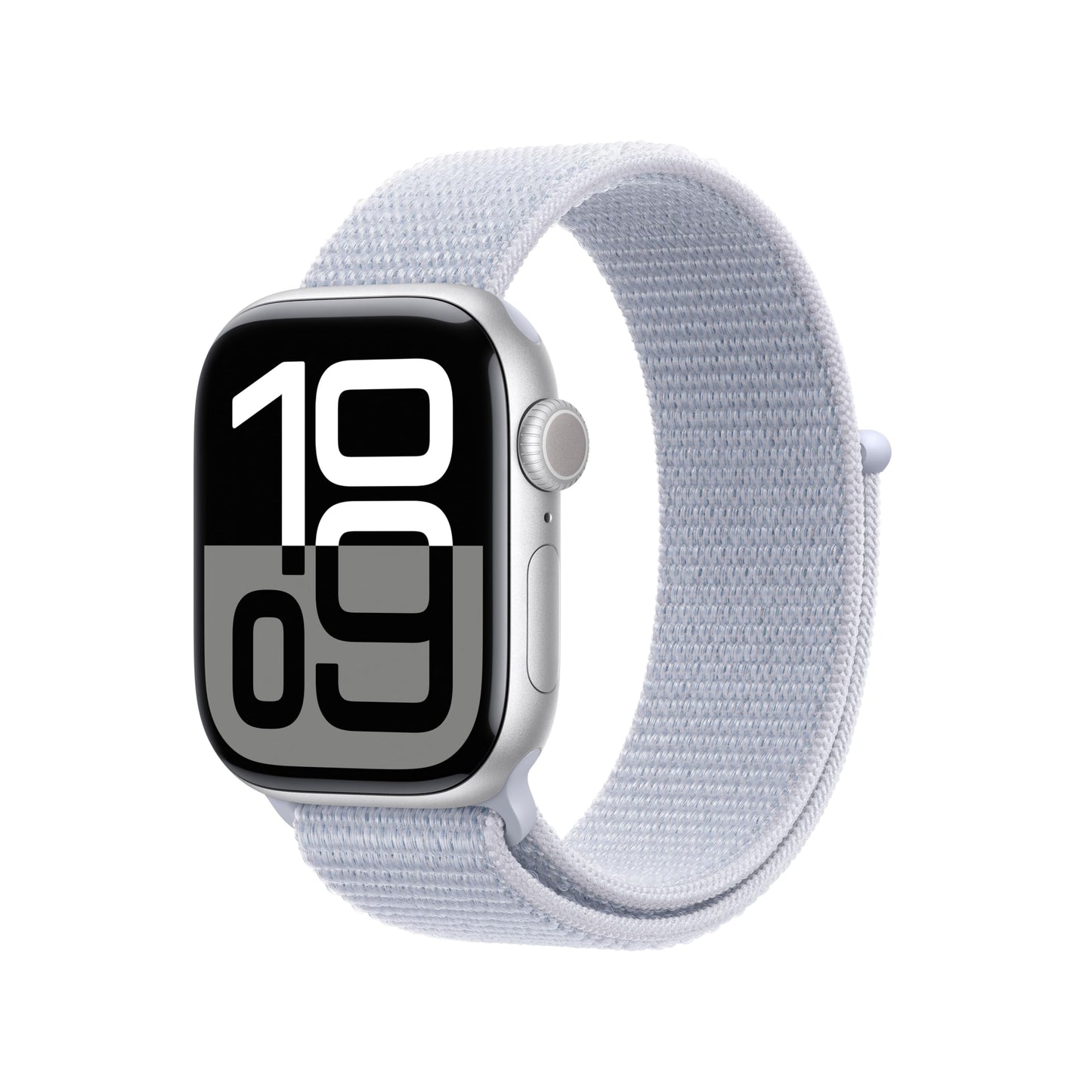 Apple Watch Series 10 GPS 42 mm Smartwatch with Silver Aluminium Case with Blue Cloud Sport Loop - One Size. Fitness Tracker, ECG App, Always-On Retina Display, Carbon Neutral