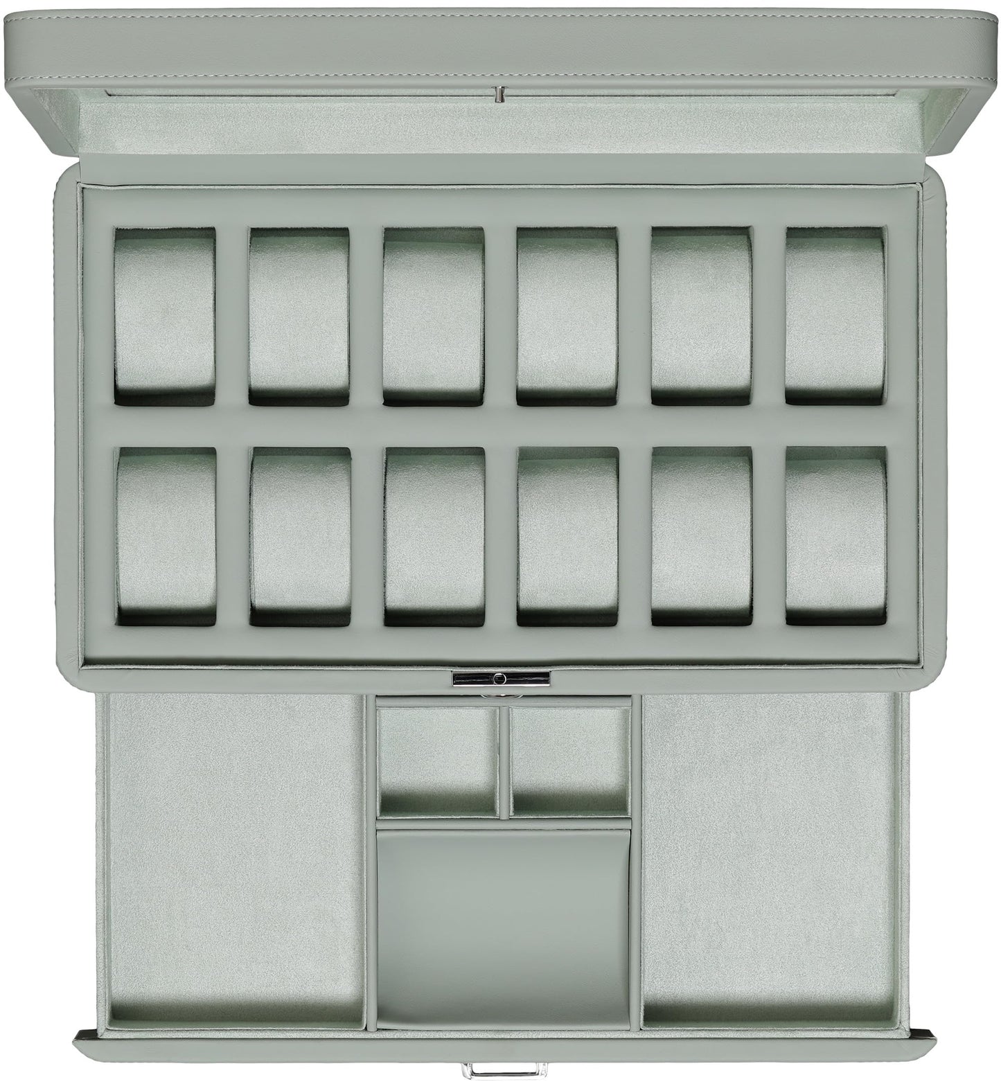 ROTHWELL Luxury Watch Box for 12 Watches – PU Leather Watch Box with Real Glass Lid – Slide out Accessory Drawer with Multiple Compartments (Seafoam)