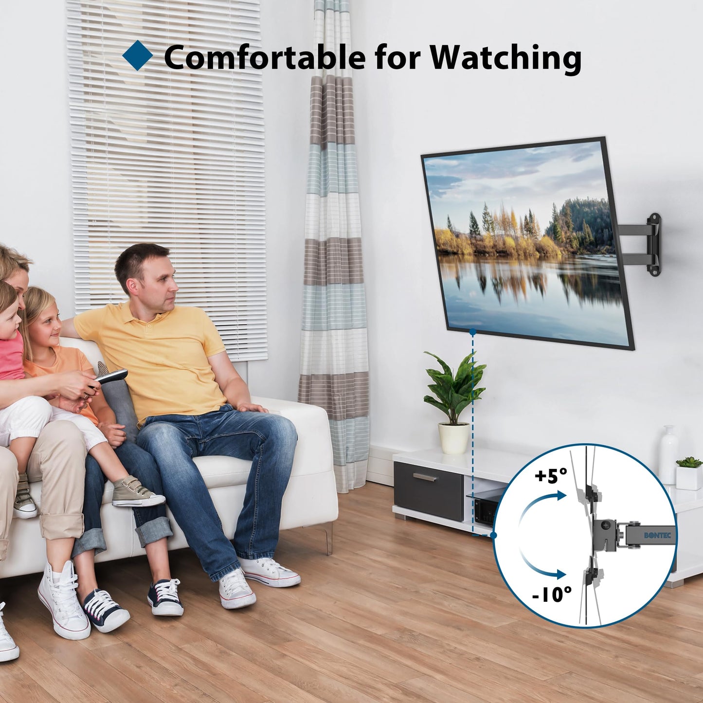 BONTEC TV Wall Bracket for Most 13-42 Inch LED LCD TVs, Tilt, Swivel and 360°Rotation Monitor Wall mount with Max VESA 200x200mm, up to 20kgs, with Safety Screws, Bubble Level, Cable Ties included