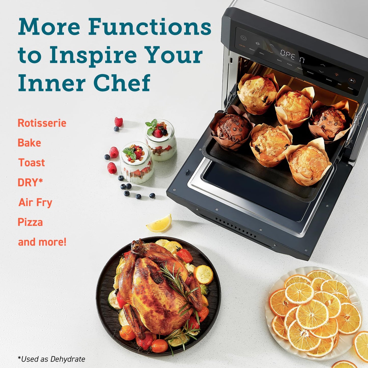 COSORI Air Fryer Oven,12L Large Capacity with 1800W Powerful Dual Heating,11-in-1 Rotisserie Air Fryer,Convection Fan for Fast Cooking,30-Recipe Cookbook,Complete Accessory Set,220 ℃