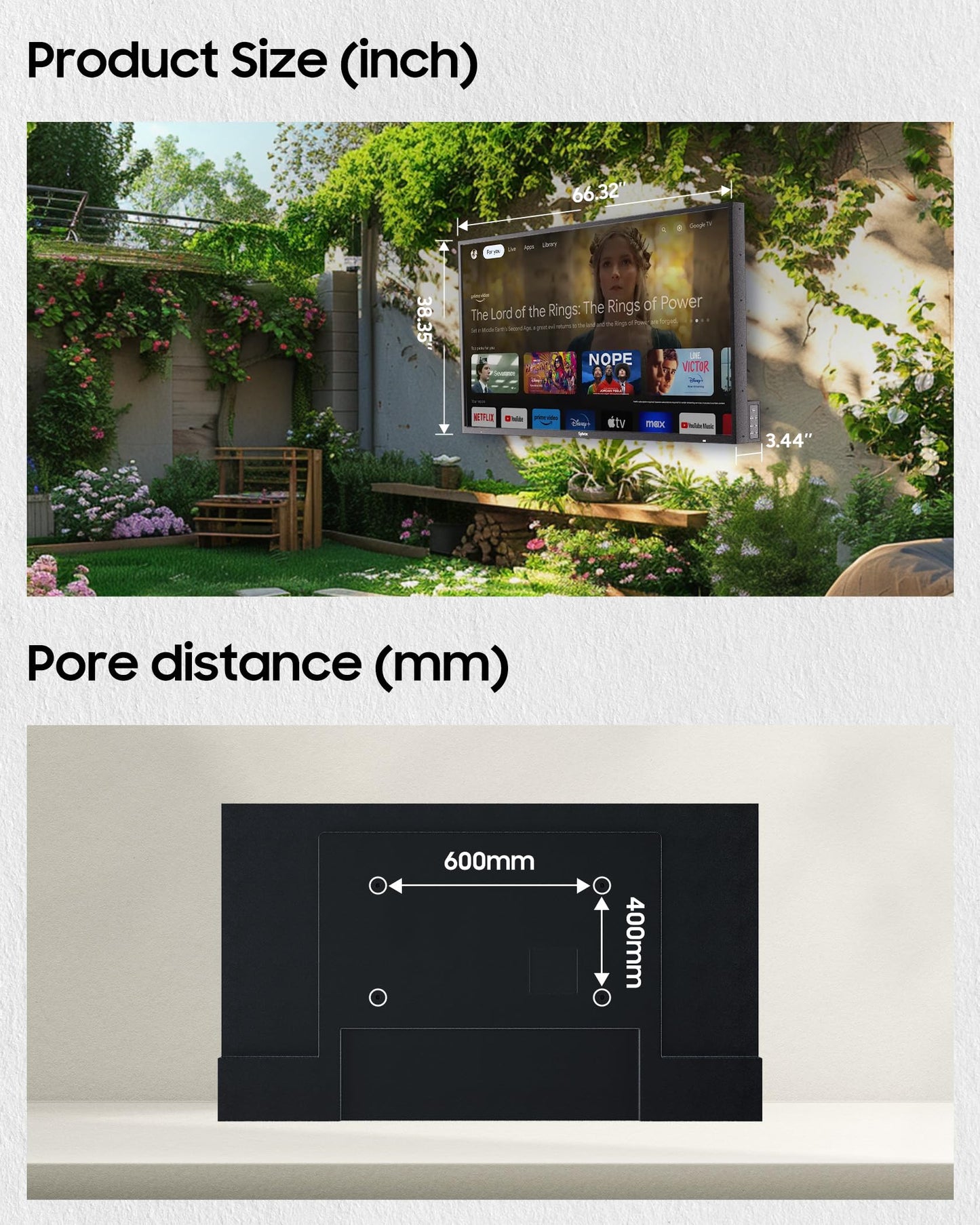 SYLVOX 75" Outdoor TV Compatible with Google TV, 4K 2000 Nit Sunlight Readable Outdoor Television with Voice Remote, Screencast, IP55 Waterproof Outside TV for Terrace Garden (Pool Pro 2.0) - 2024