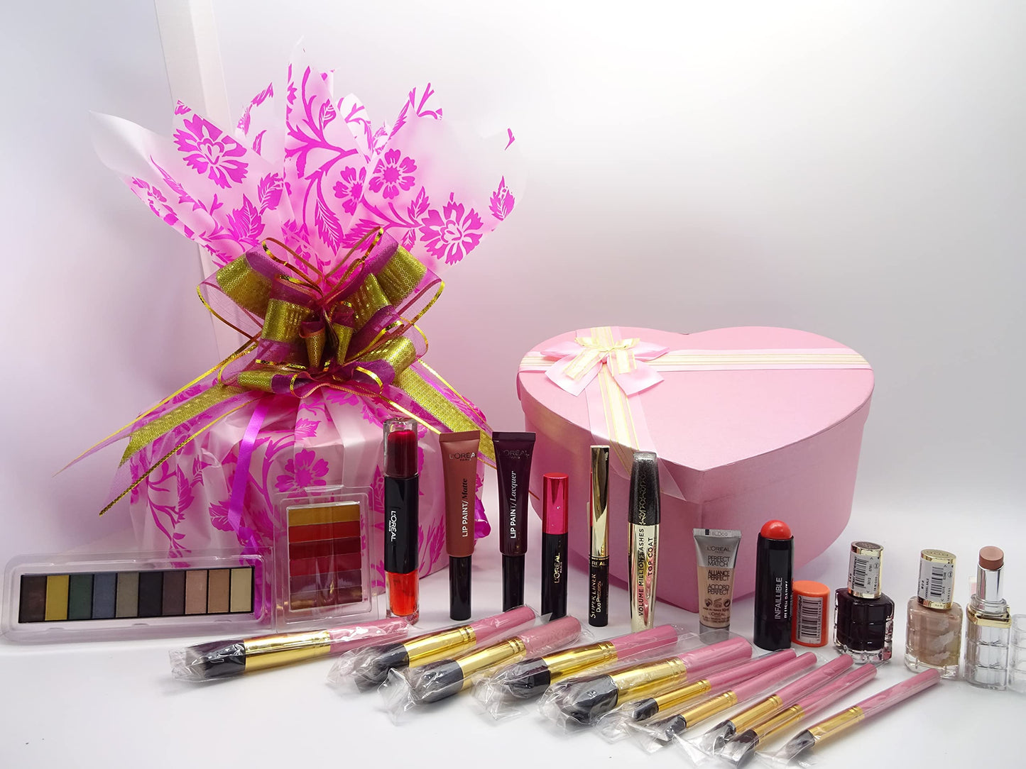 L'Oreal Beauty Blockbuster Make Up Gift Box Gift Set Hamper,12pc L'Oreal Make Up Products In Gift Box + Free Foundation + Free 10pc Kabuki Brush Set
