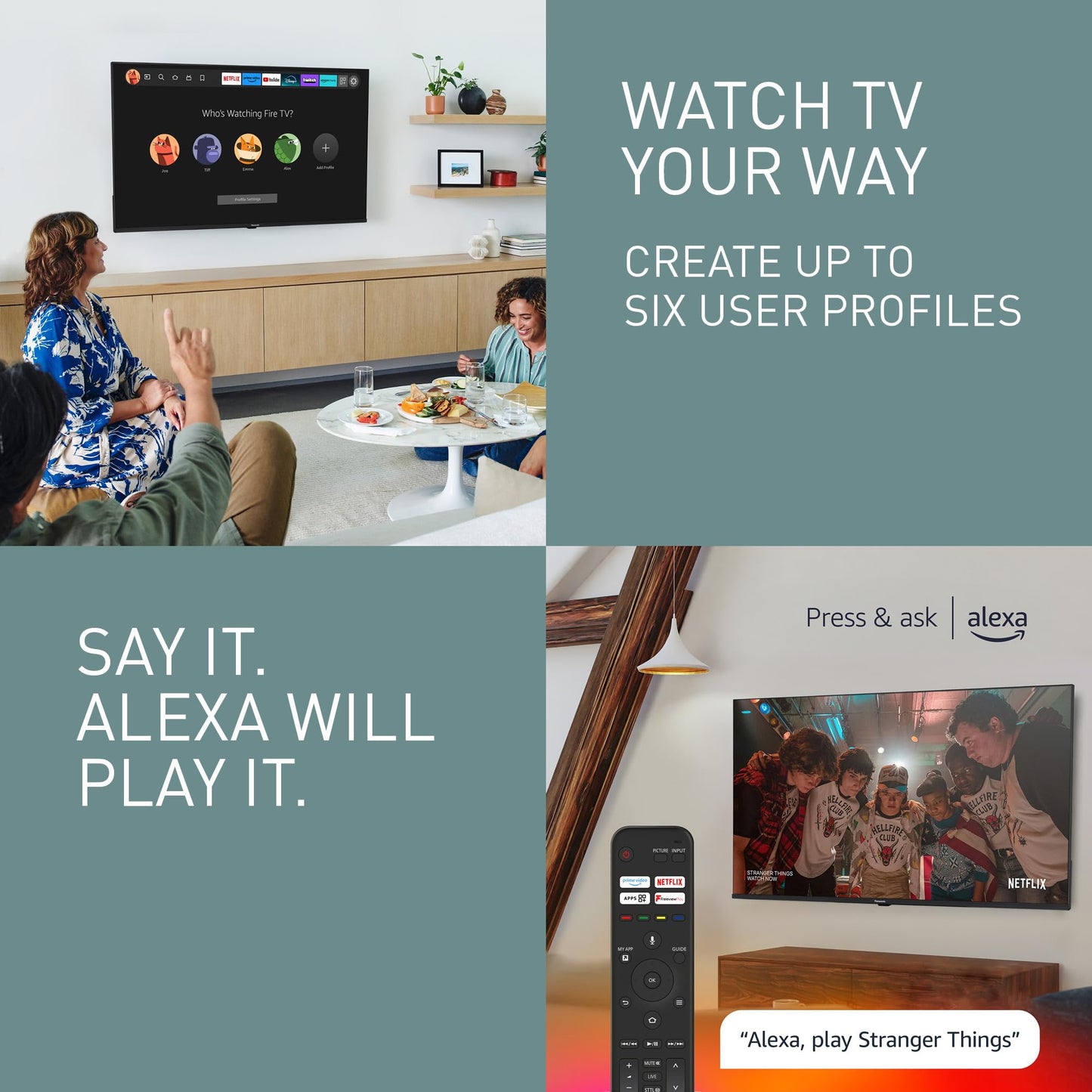 Panasonic TV-55W80AEY W80 Series 55 inch 4K Ultra HD LED Smart TV, 2024, Fire TV, Freely, Dolby Vision & Atmos, Alexa Voice Control, Airplay, Black