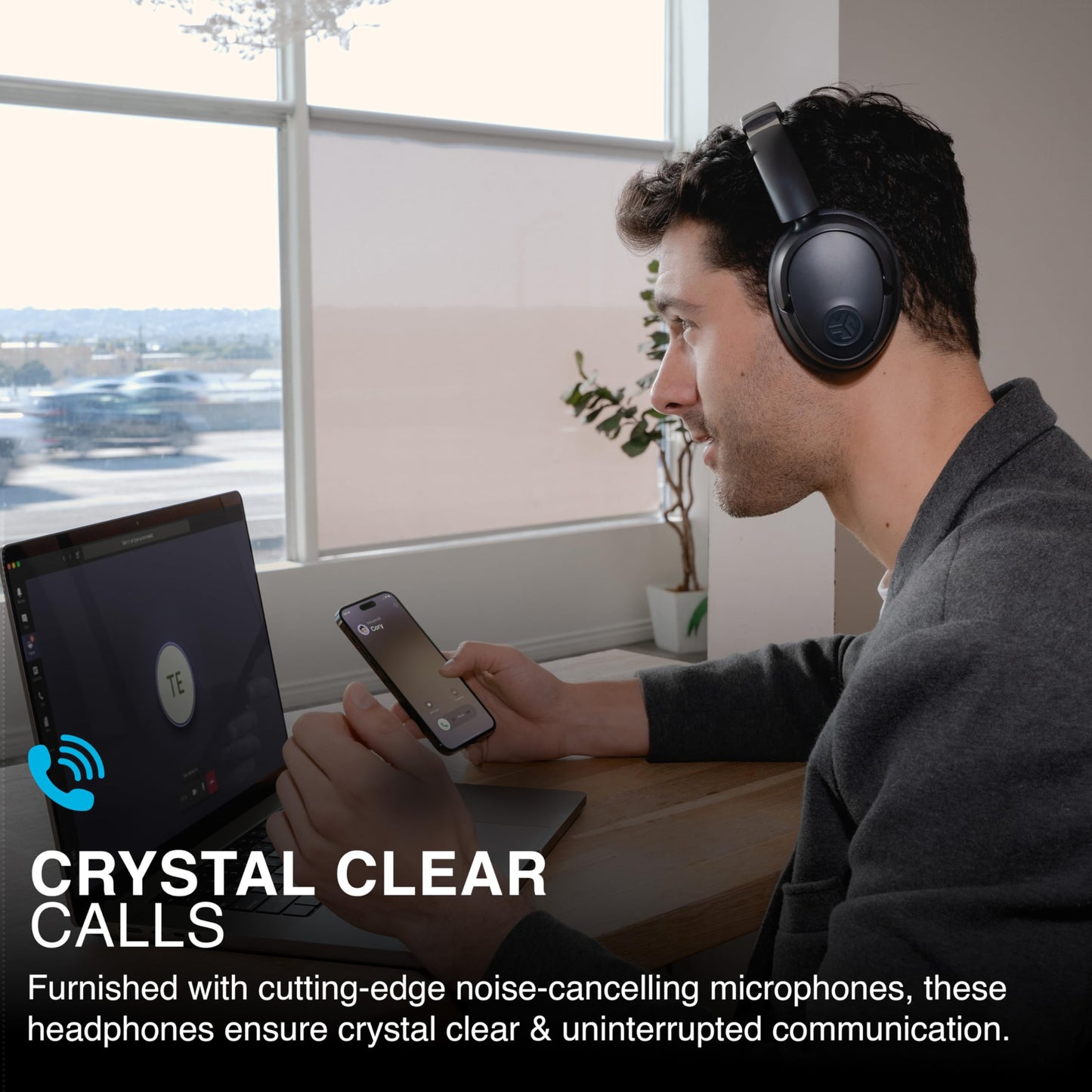 JLab JBuds LUX ANC Smart Active Noise Cancelling Headphones - Over Ear Wireless Headphones with Microphone, 70+ H Playtime Foldable Bluetooth Earphones with Multipoint & Customisable Sound, Graphite