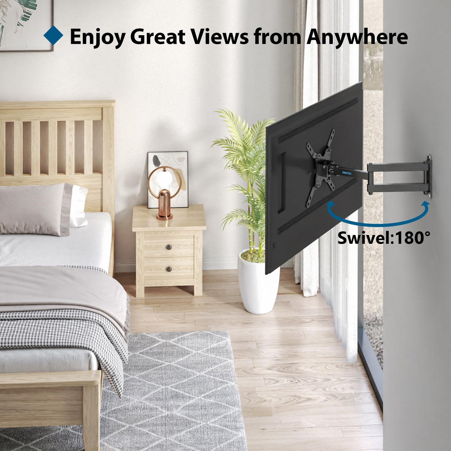 BONTEC TV Wall Bracket for Most 13-42 Inch LED LCD TVs, Tilt, Swivel and 360°Rotation Monitor Wall mount with Max VESA 200x200mm, up to 20kgs, with Safety Screws, Bubble Level, Cable Ties included
