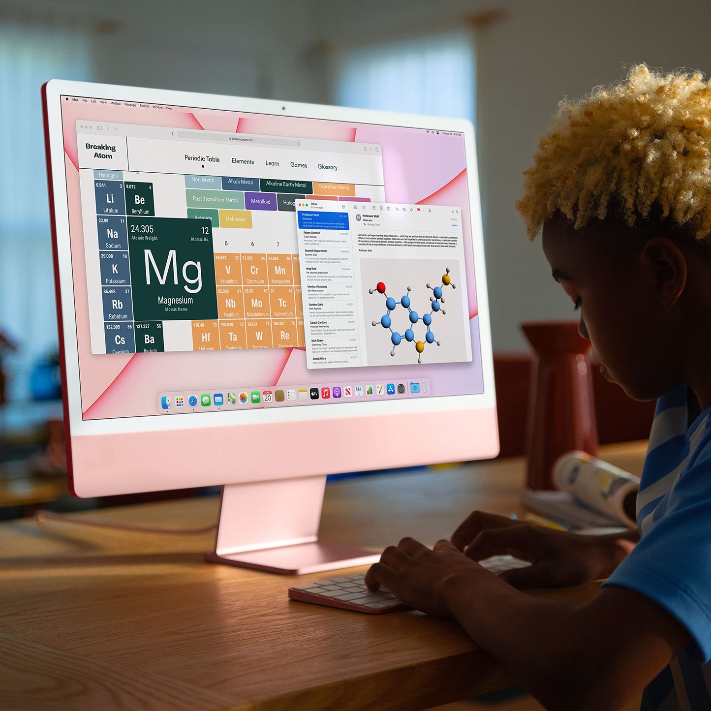 Apple iMac 2021 all-in-one desktop computer with M1 chip: 8-core CPU, 8-core GPU, 24-inch Retina display, 8GB RAM, 512GB SSD storage, 1080p FaceTime HD camera, matching accessories; Pink