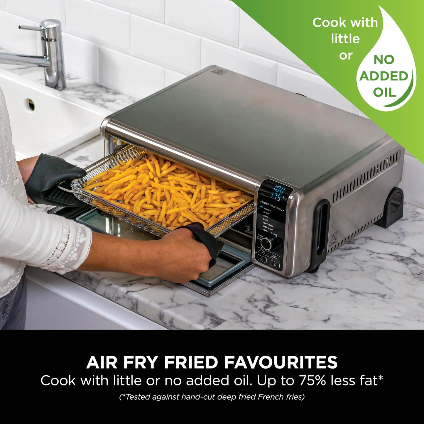 Ninja Foodi 8-in-1 Flip Oven, Portable Mini Oven for Countertop and Work Surfaces, Multifunctional Oven with 8 Cooking Functions; Air Fry, Roast, Grill, Bake and more. Silver/Black SP101UK