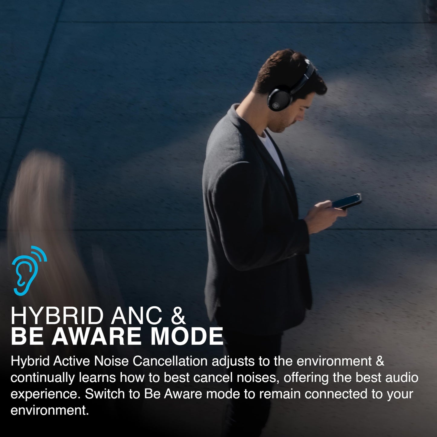 JLab JBuds LUX ANC Smart Active Noise Cancelling Headphones - Over Ear Wireless Headphones with Microphone, 70+ H Playtime Foldable Bluetooth Earphones with Multipoint & Customisable Sound, Graphite